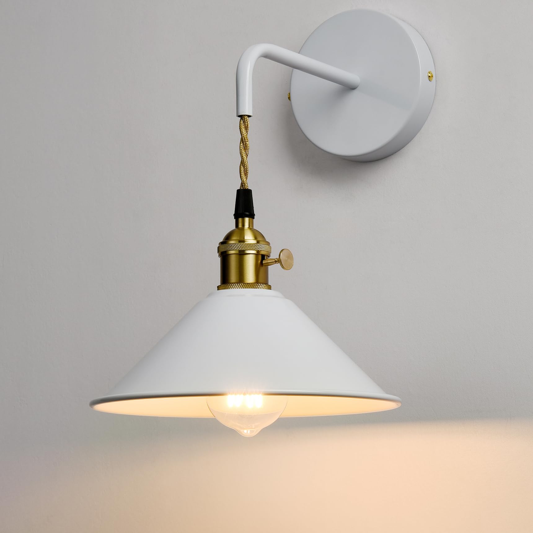 Jeenkae Industrial Modern Wall Sconce Light On-Off Switch E26 Based Light Fixture Wall Mounted With Umbrella Shade For Bathroom