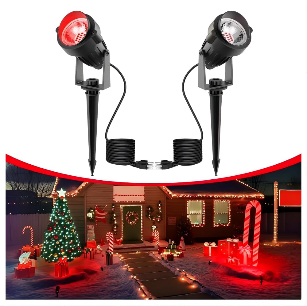 LOHAS Red Spotlight Outdoor, Christmas Red LED Spot Lights for Yard, Auto On/Off 5W 120V Landscape Lighting for House, Holiday,