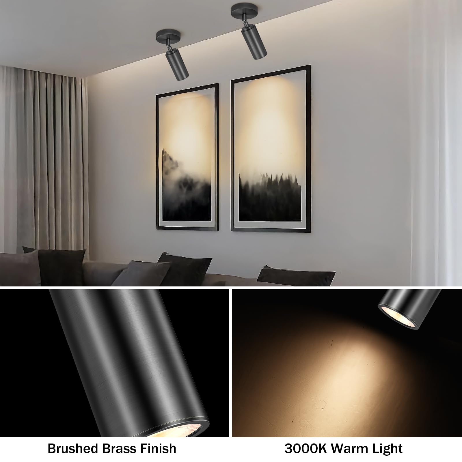 PIOUTNF Black Copper Ceiling Spotlight, Modern LED Indoor Light, Flush Mounted, Model SP-1027