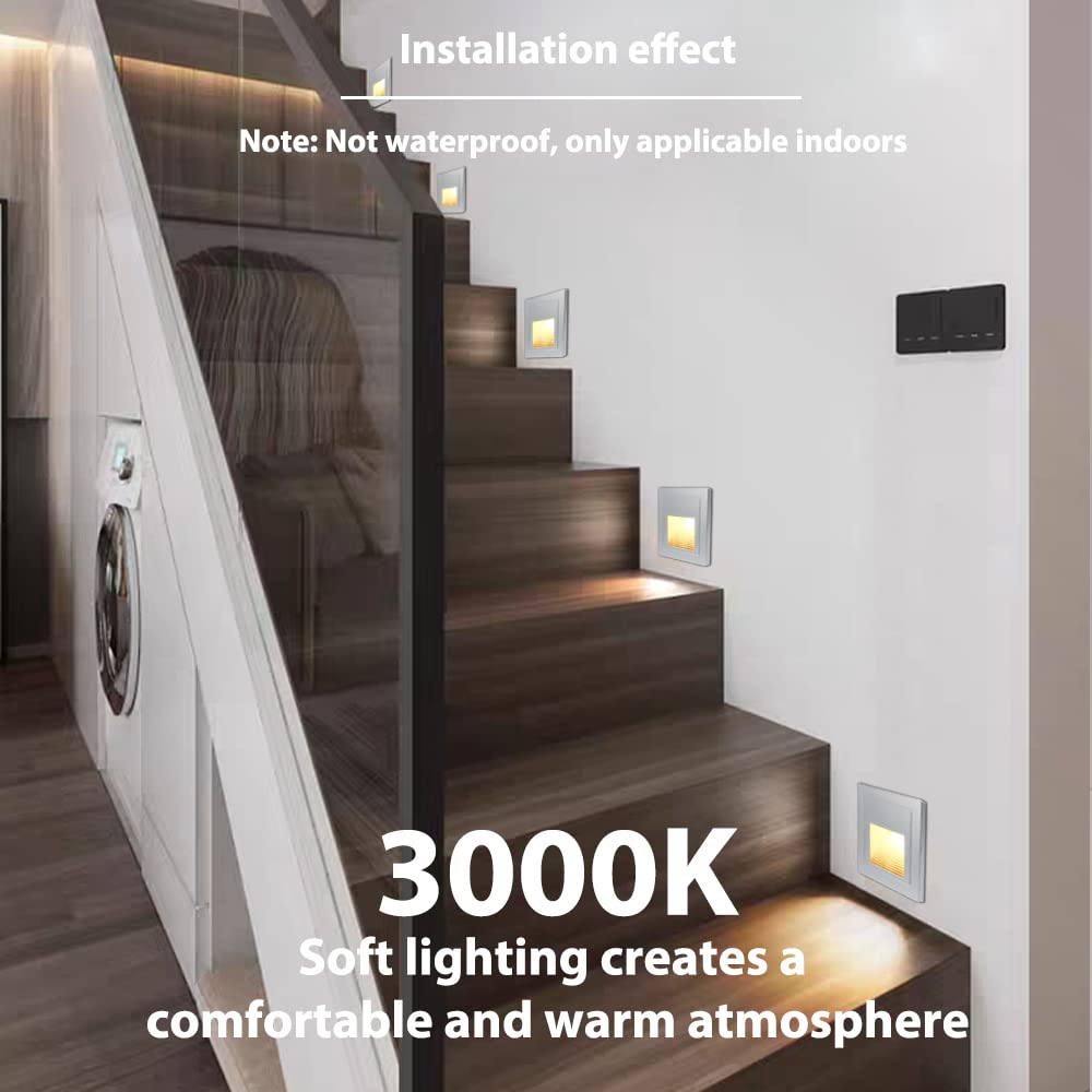 Arotelicht 4Pcs LED Step Light, Warm White 3000K, Recessed Wall Light, ABS Plastic, Silver, Model RWPS12-4