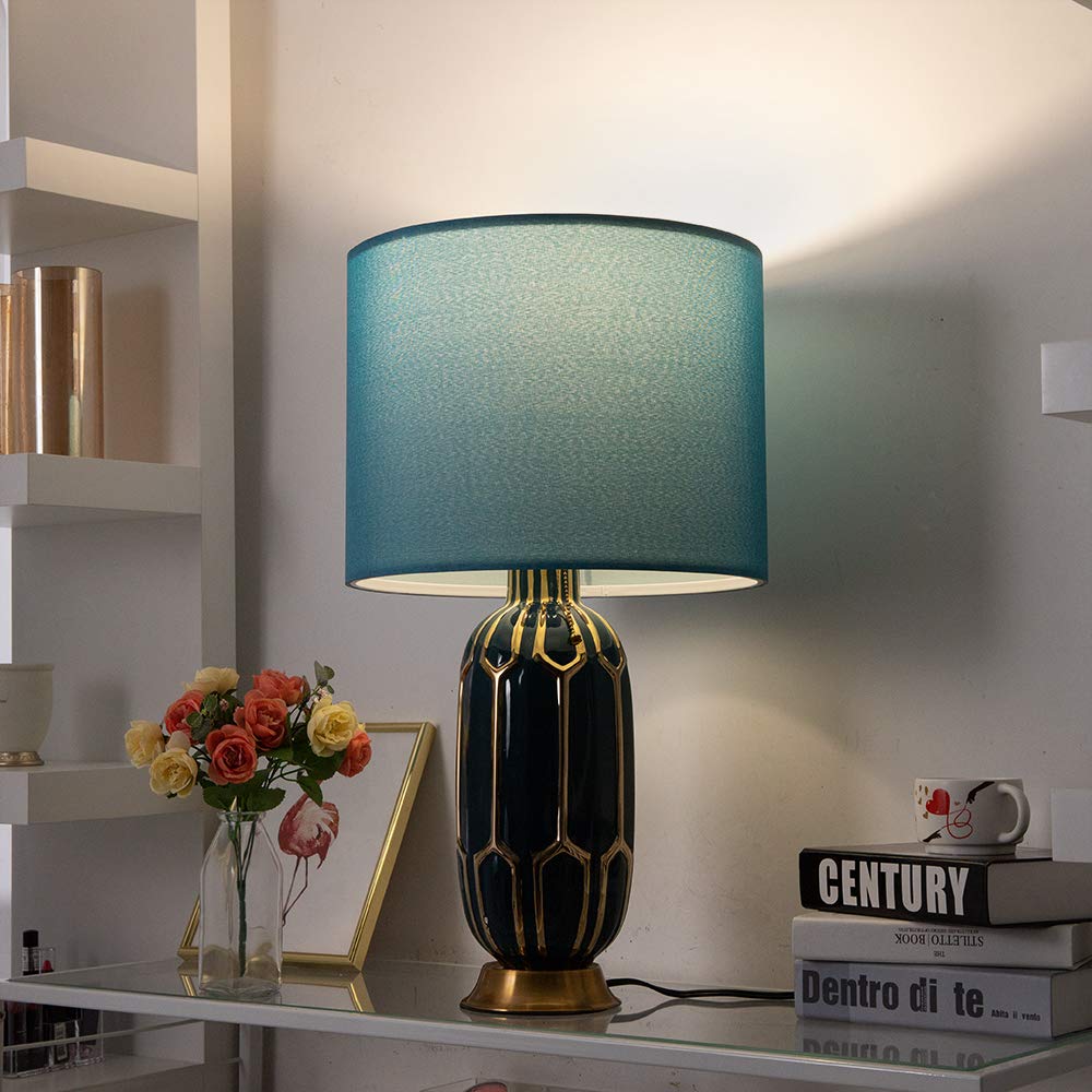 Wellmet Fabric Drum Lampshade, 13X13X10, Blue, Assembly Required, Spider Fitter, Model Ds-Tls