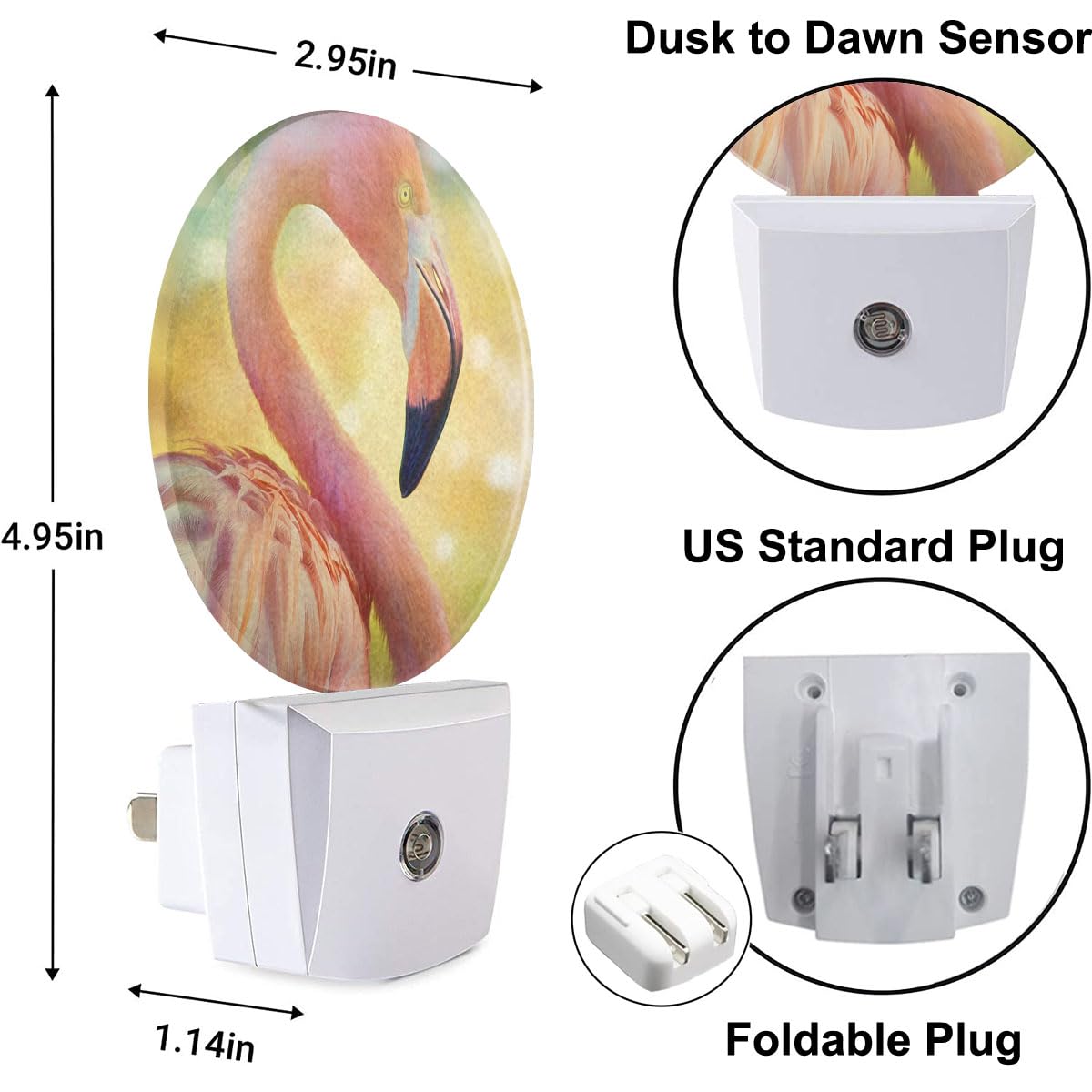 Uanvaha Pink Flamingo Night Light Tropical Animal Bird Bent Beautiful Neck Plug In Night Lights Auto Led Lamp Energy Saving Roun