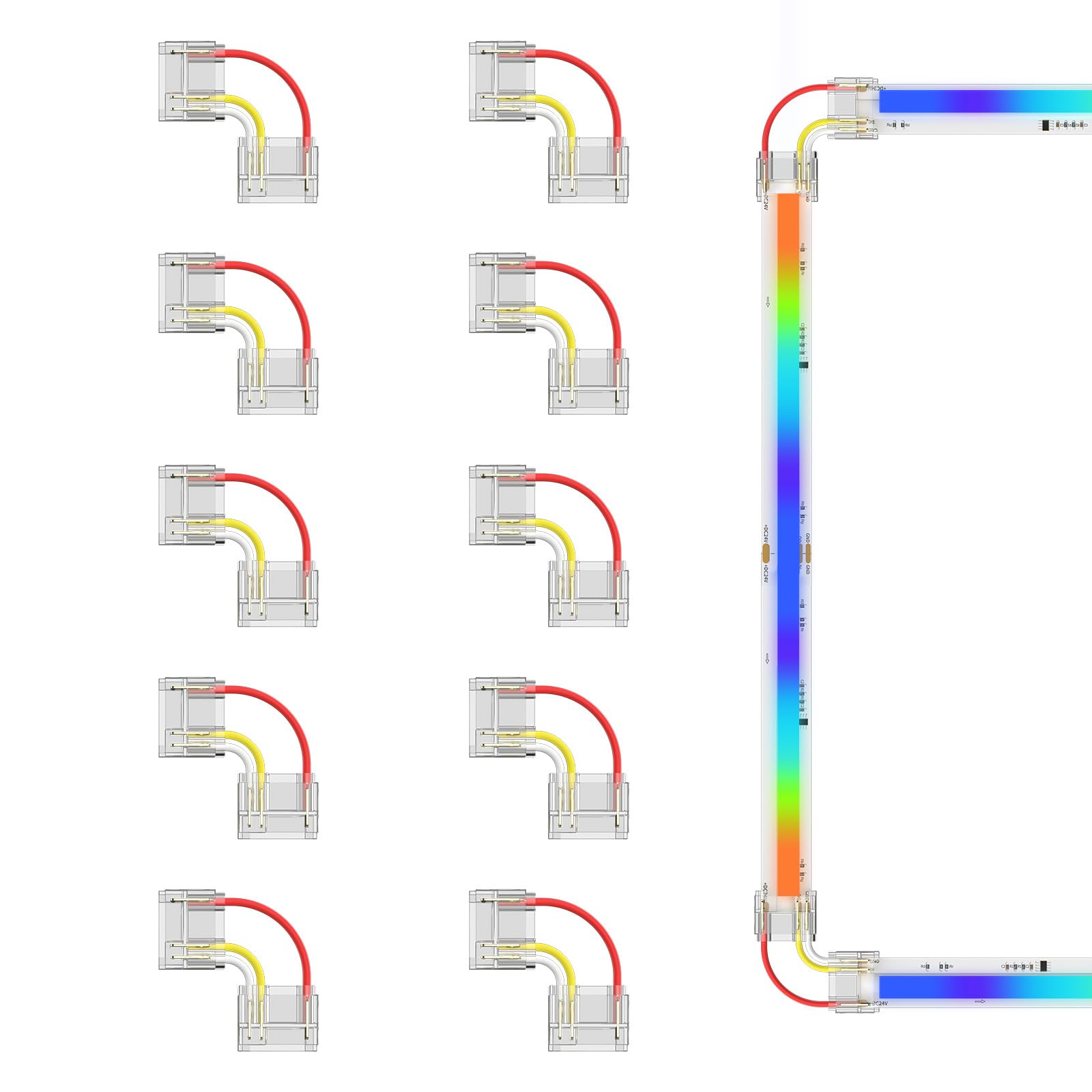 Pautix 12Mm Connectors 10Pcs L-Shaped/Corner Connectors,Solderless Terminal Extension Connection For 3-Pin Rgb Smart Ic Cob Led Strip Lights,Not For 10Mm/8Mm/5Mm Led Tape Lights