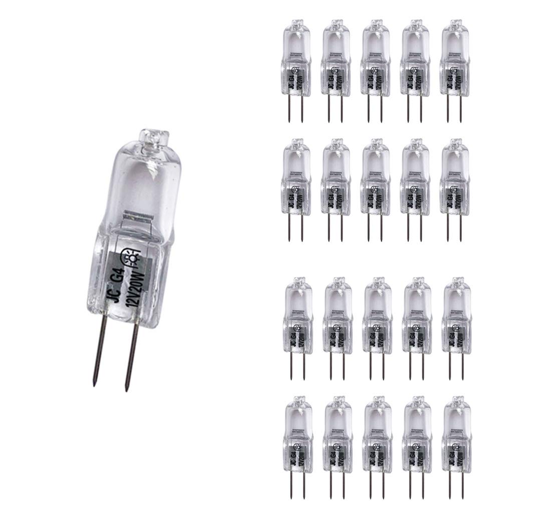 Vstar G4 12V 20W Halogen Bulb Jc Type Bi-Pin Light,Clear, G4 Bi-Pin Base, Halogen Light Bulb (20W 20Pack)
