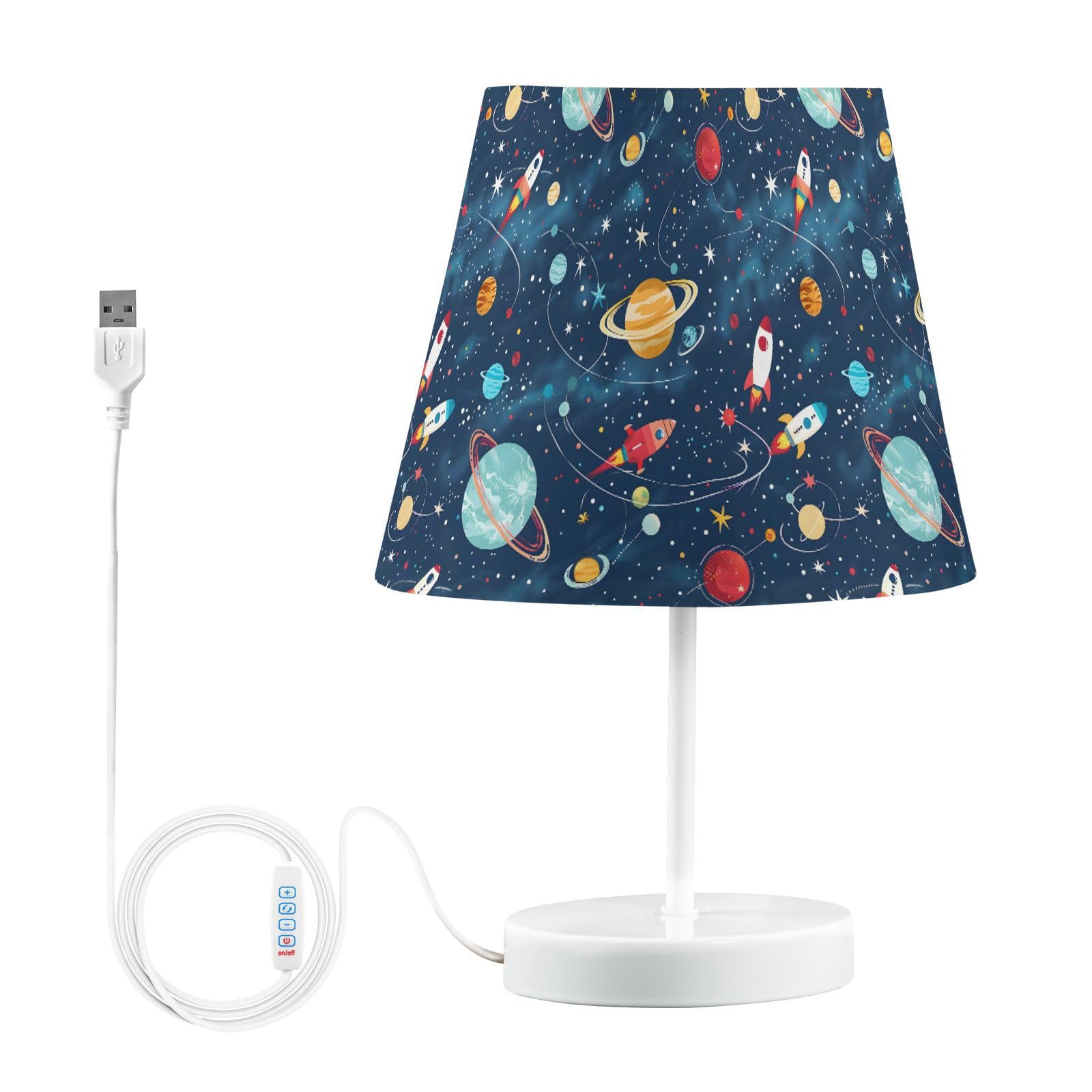BOENLE Bedside Lamp Space Planets Rockets Table Lamp Bedroom LED Nightstand Desk Lamp Lampshade for Sleeping Living Room Dorm Of
