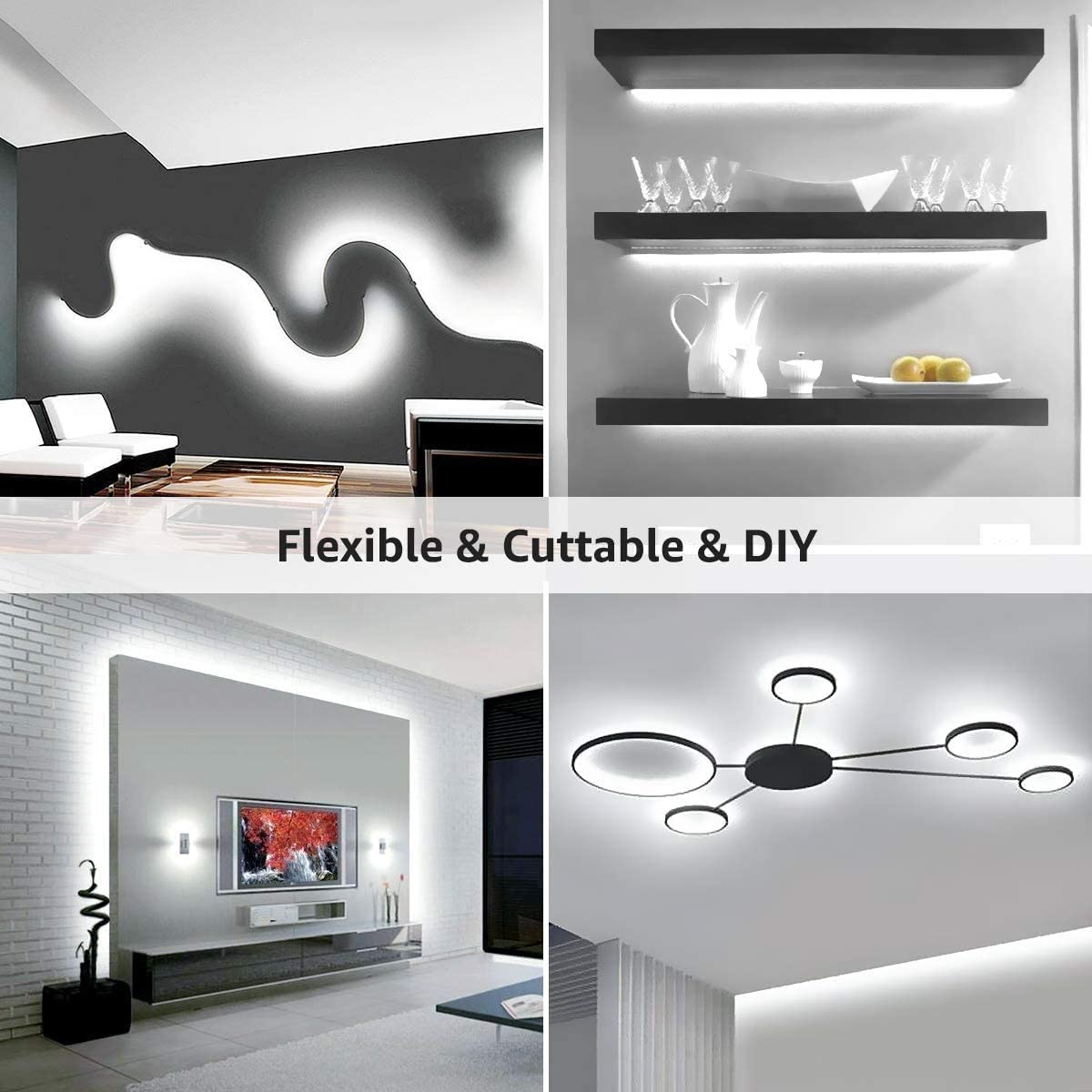 Lepro LED Strip Light 12V, 16.4ft Flexible Tape Light, Daylight White, SMD 2835, Non-Waterproof, Model PR4100057-DW