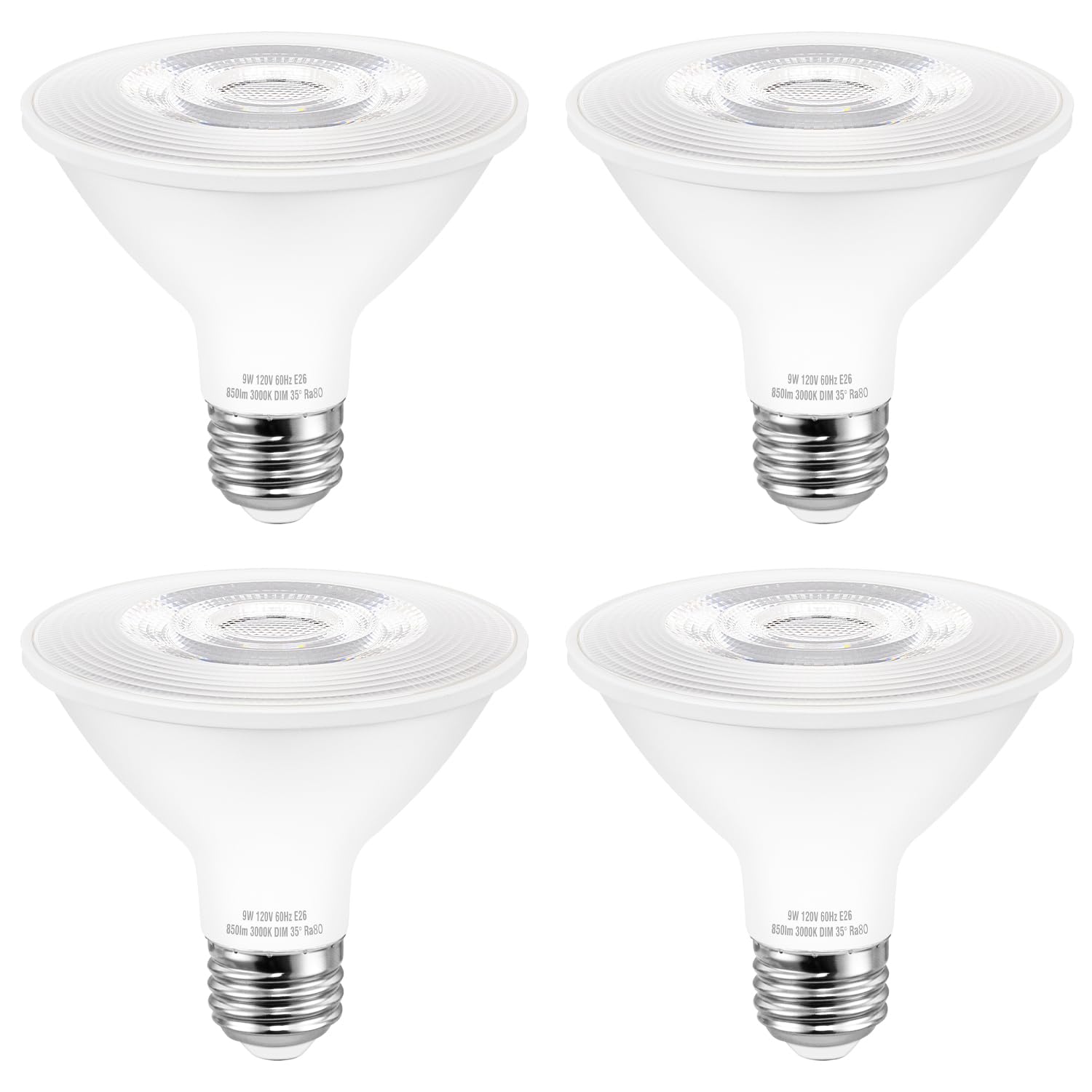 Maelsrlg Dimmable PAR30 Short Neck LED Bulb 9W 3000K Warm White E26 Base 850 Lumens 4 Pack