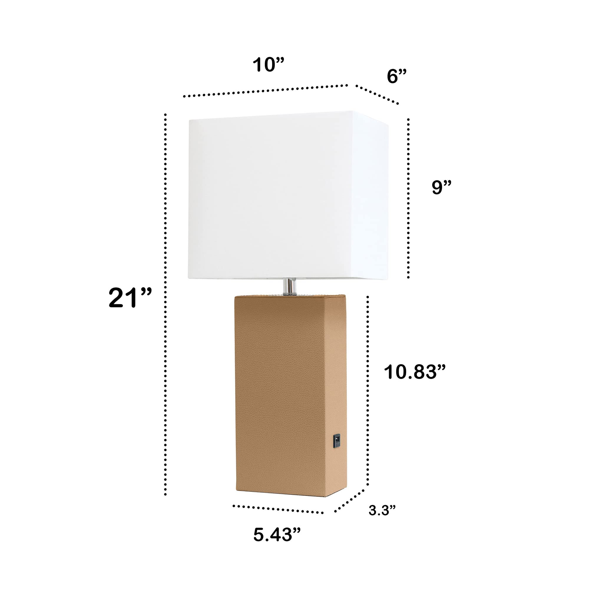 LALIA HOME Bedside Table Lamp with USB Charging Port, 21in, Beige, Model LHT-3012, MDF & Leather Material