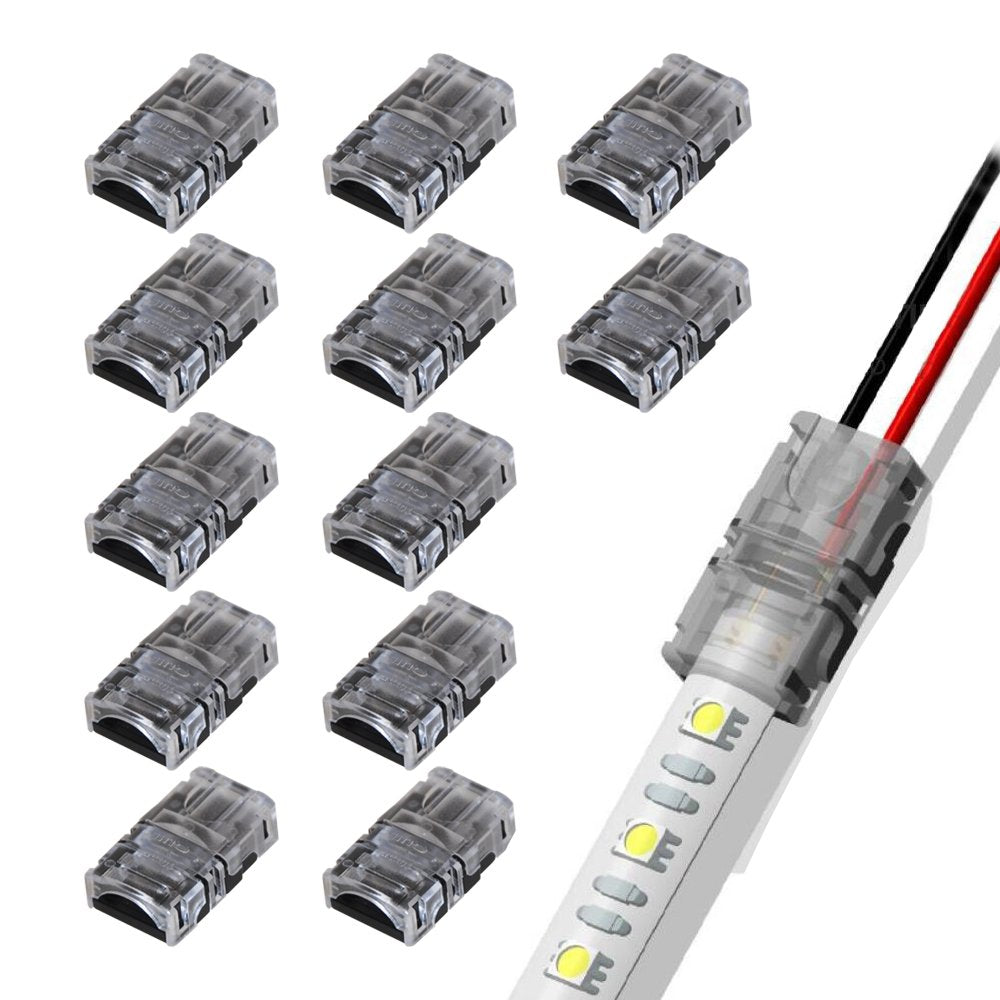 GooChan 2-Pin LED Connector for 10MM Wide Waterproof LED Strip Light, 12Pcs, Model GE017-102PIN-W