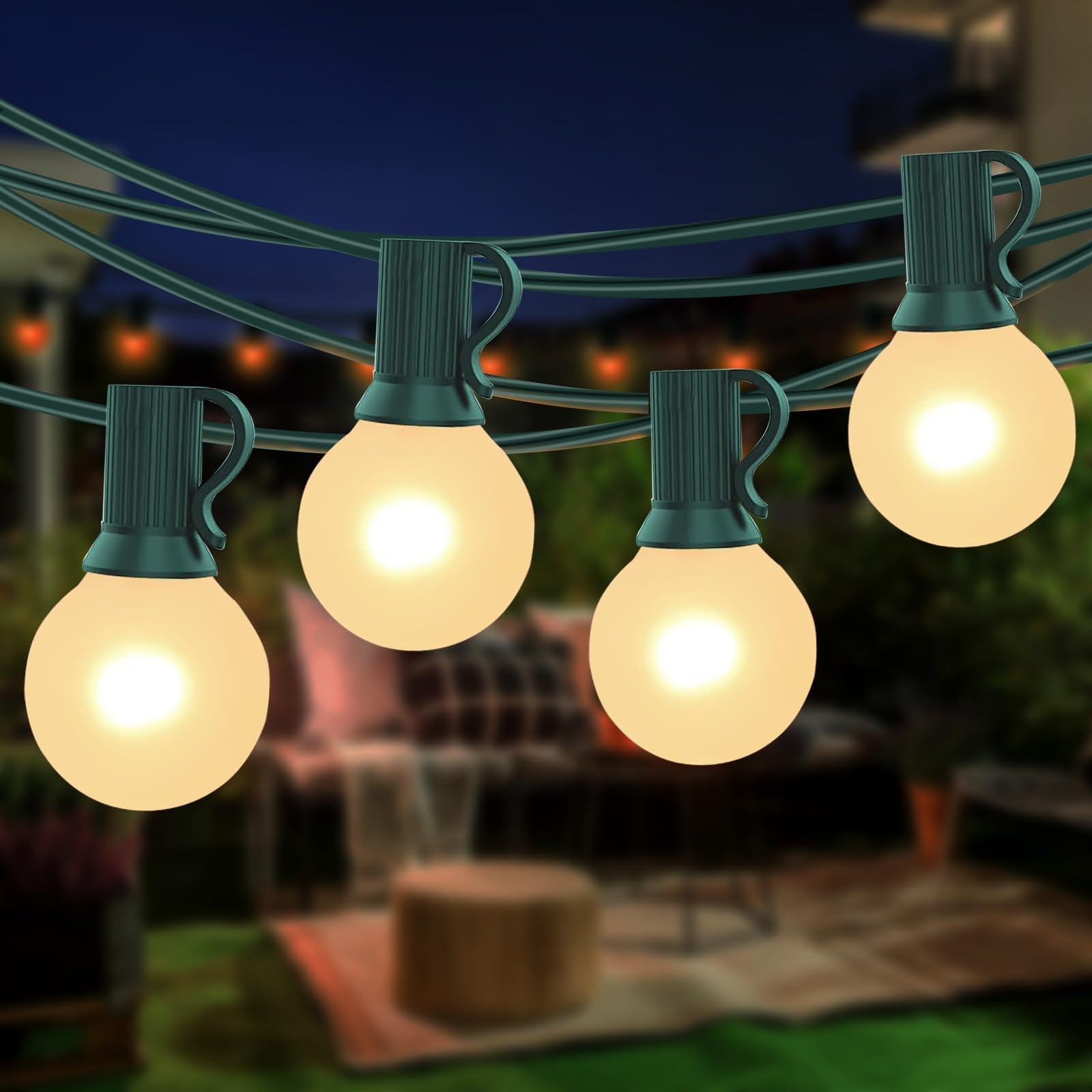 SUNSGNE G40 Round Christmas Lights, 25ft Frosted White Globe Lights, Green Wire, 27 Bulbs for Outdoor Garden Wedding Decor