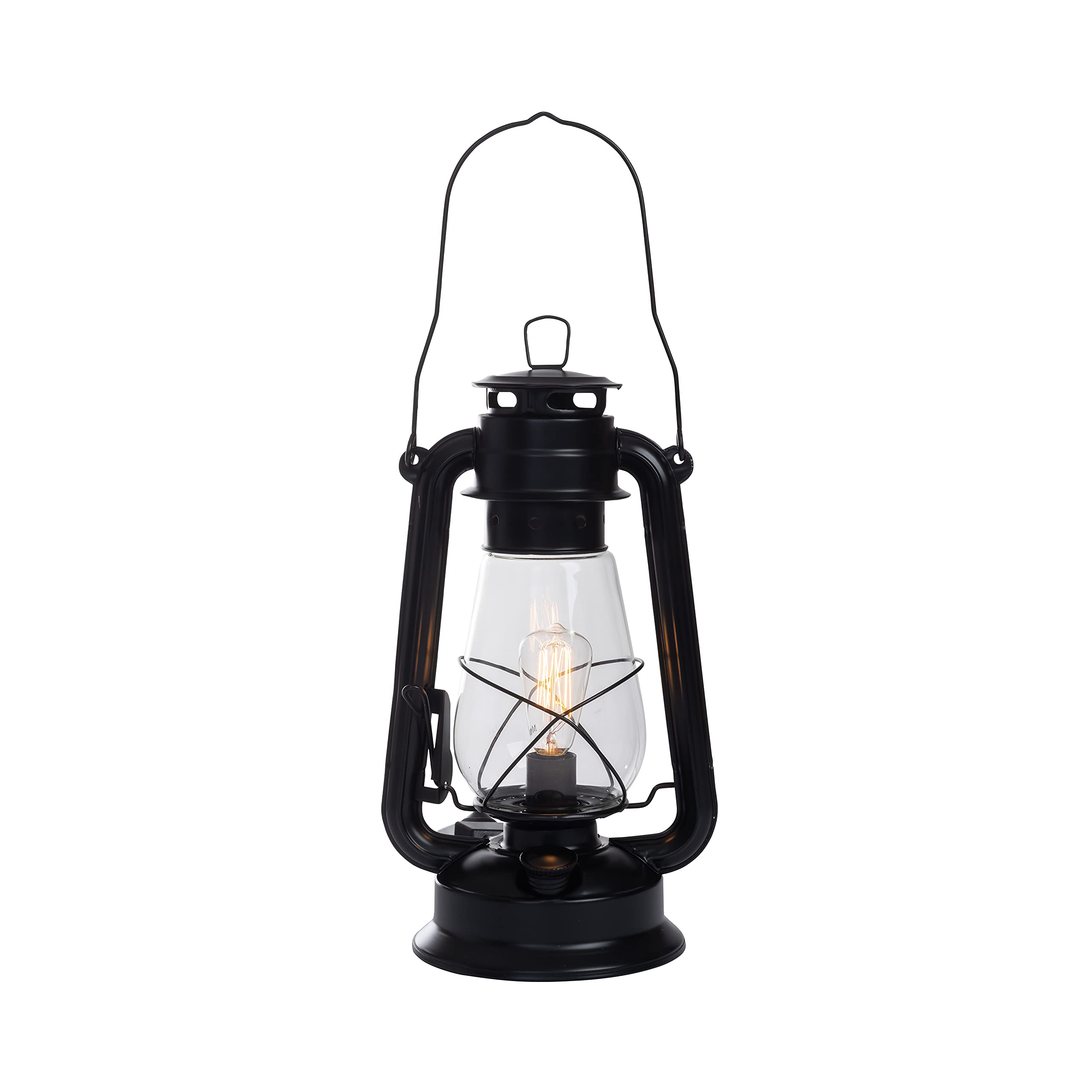 Muskoka Lifestyle Products Rustic Farmhouse Lantern Table Lamp, Dimmable, Glass, Medium Size, Black Finish