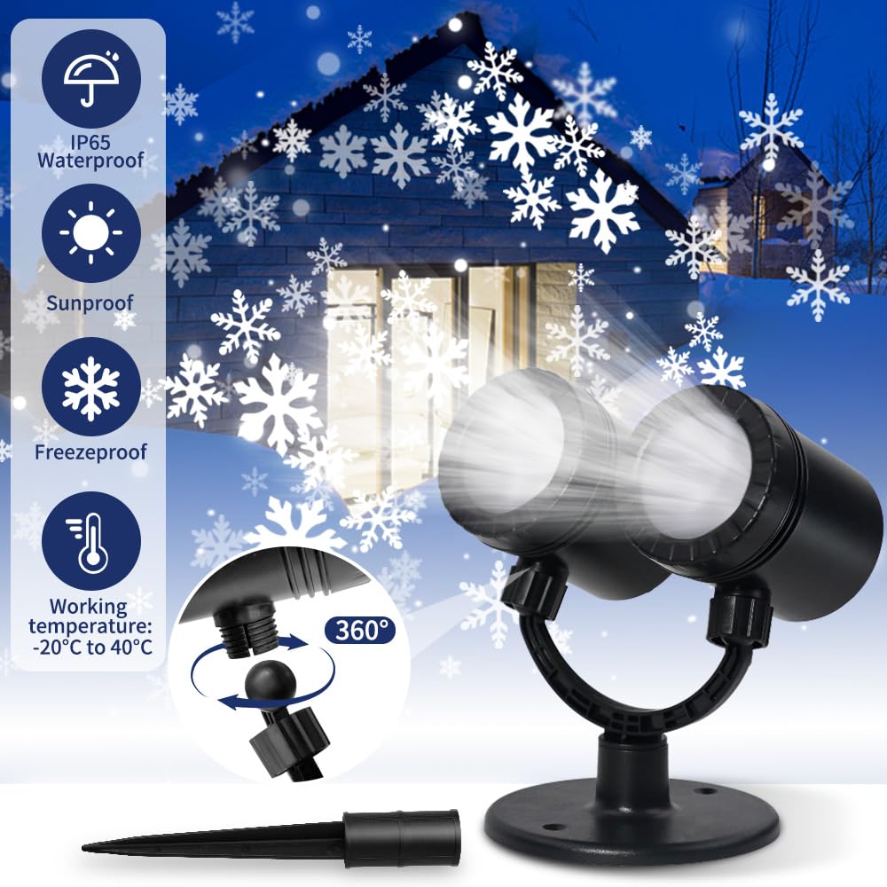Christmas Projector Lights Outdoor,Double Head Snowflake Led Lights Waterproof,Landscape Decorative Lighting Projection Lamp For
