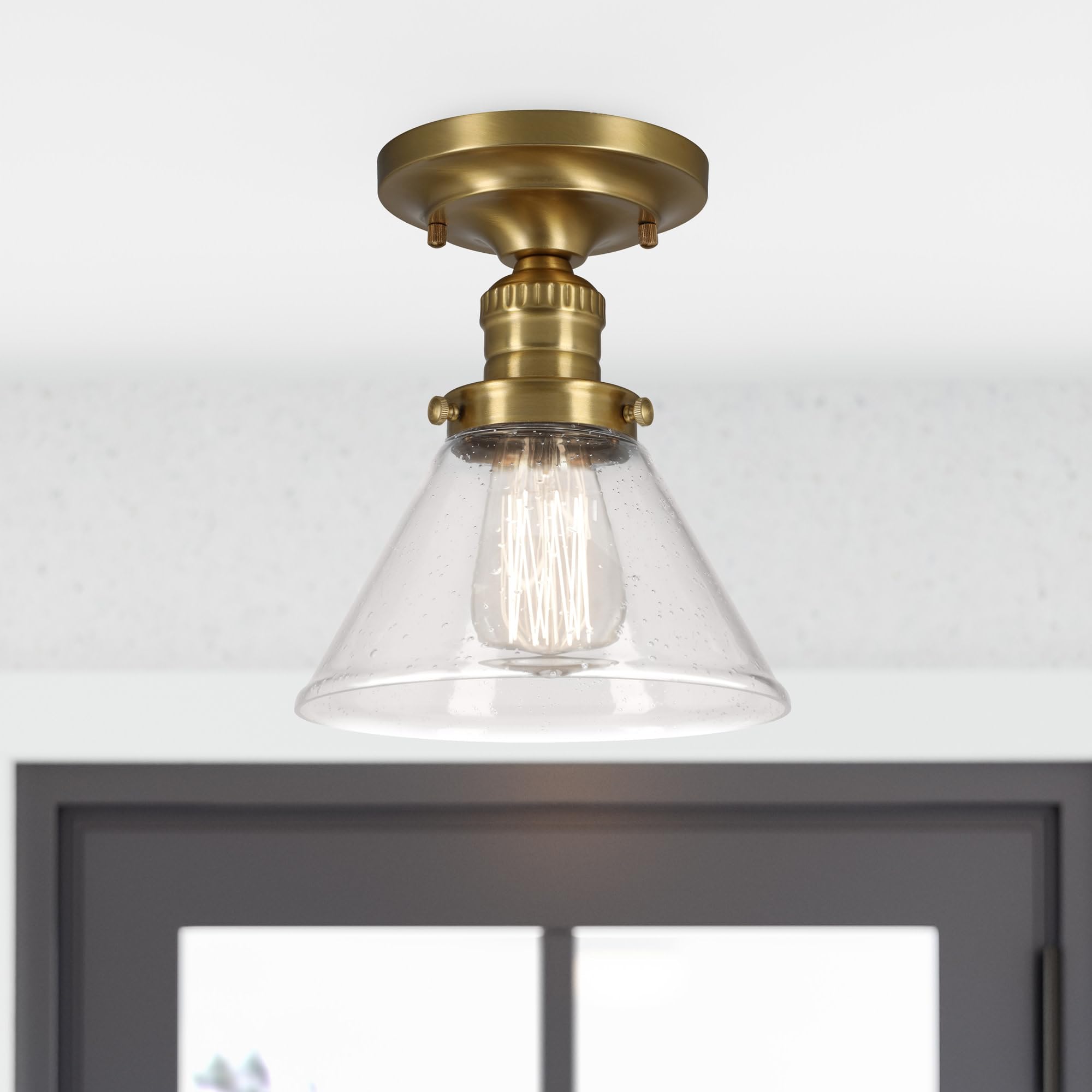 Design House 589069-Sg Augustin Transitional 1 Indoor Dimmable Ceiling Light Fixture With Clear Seedy Glass Shade For Kitchen Ha