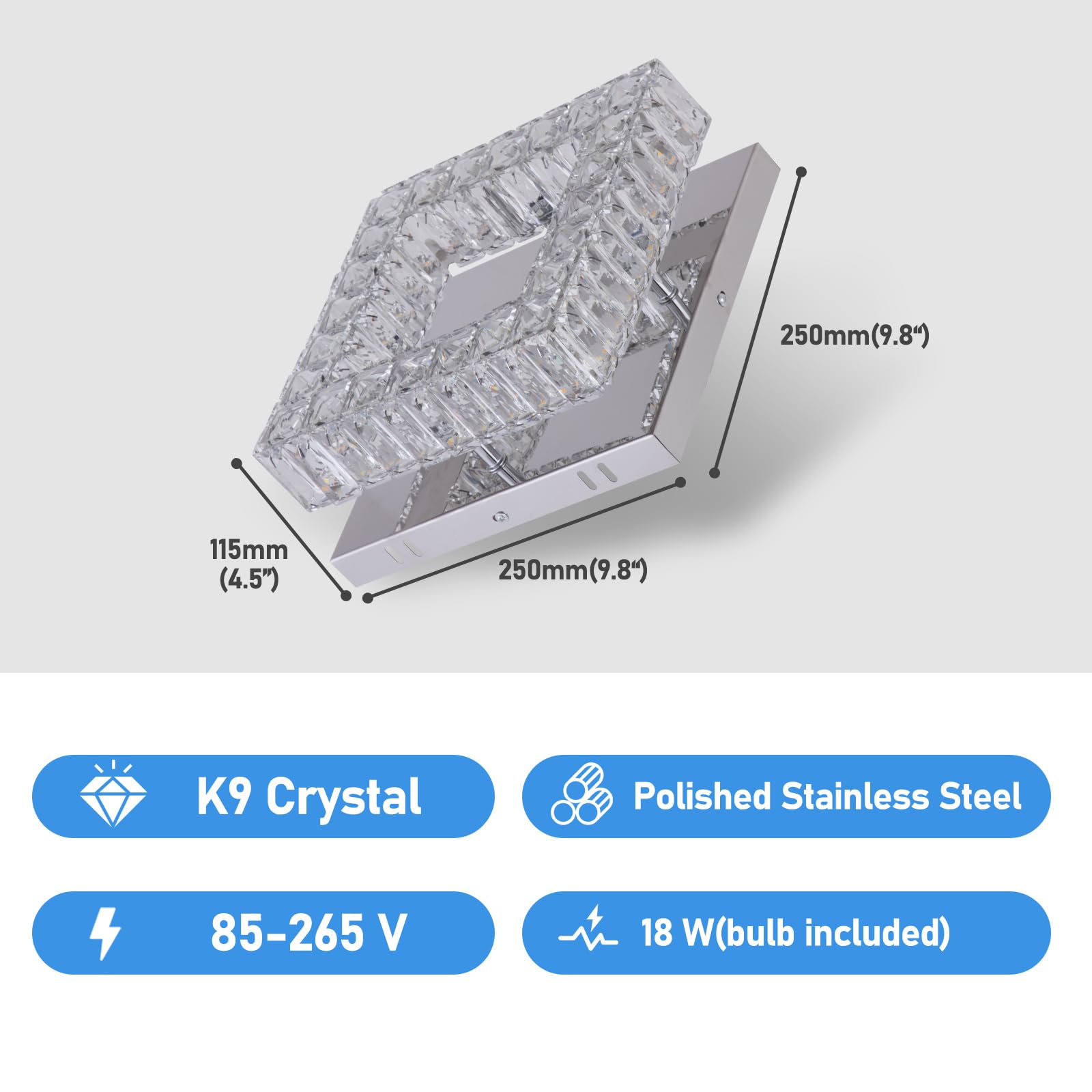 Ypqxyhda 9.8'' Modern Crystal Ceiling Light Fixture Mini Square Chandelier Flush Mount Light Fixture Ceiling Lamp For Small Hall