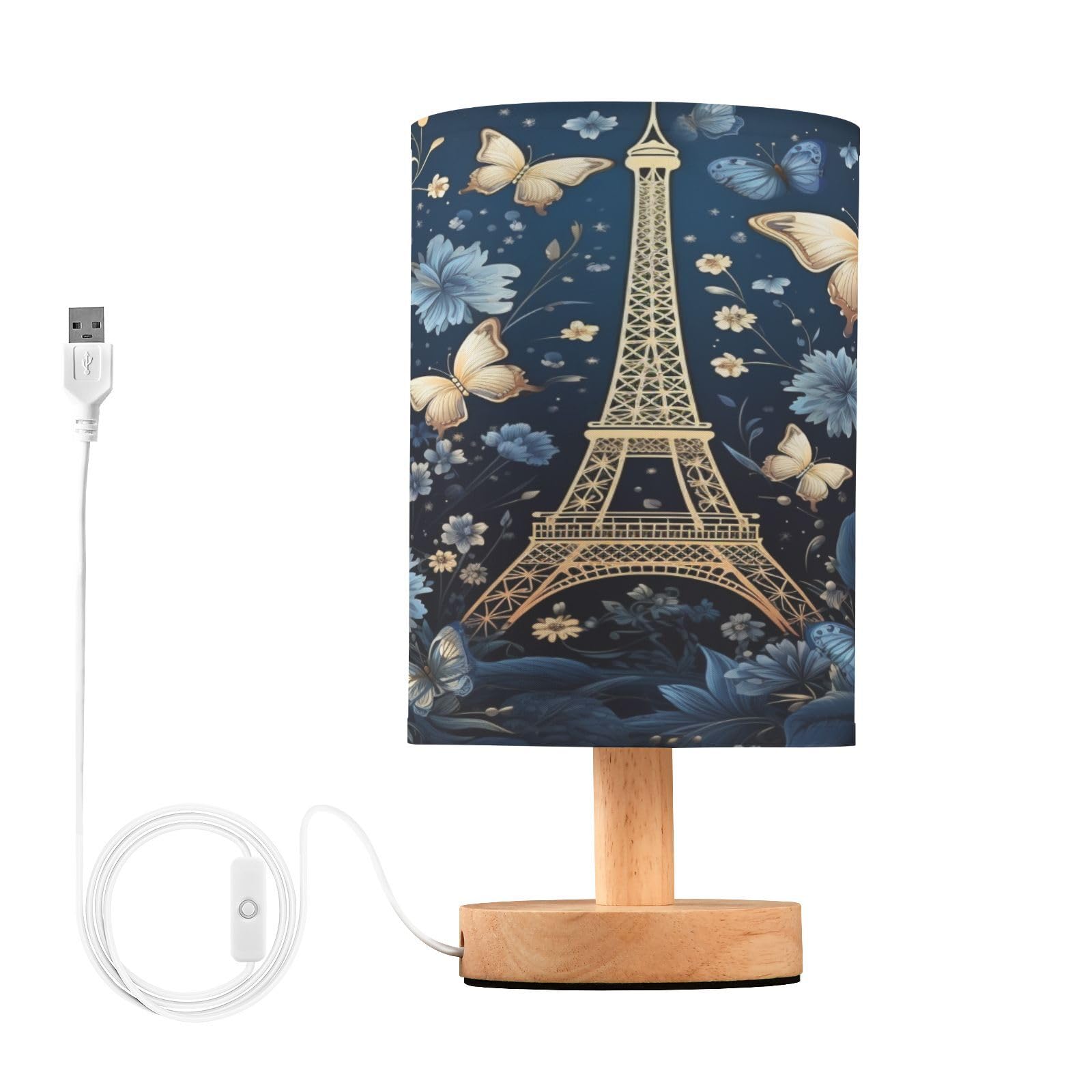 ARGTILDN Butterflies Eiffel Tower LED Table Lamp for Bedroom Bedside Lamp with USB Charging Ports Decor Nightstand for Living Ro