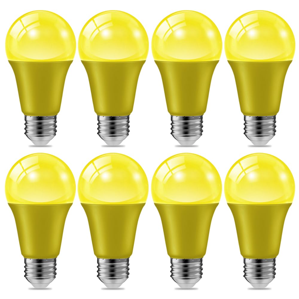 8 Pack 9W (60W Equivalent) 120V E26 Base A19 LED Colored Light Bulb, Yellow LED Lights for Party Christmas Decor and Halloween L