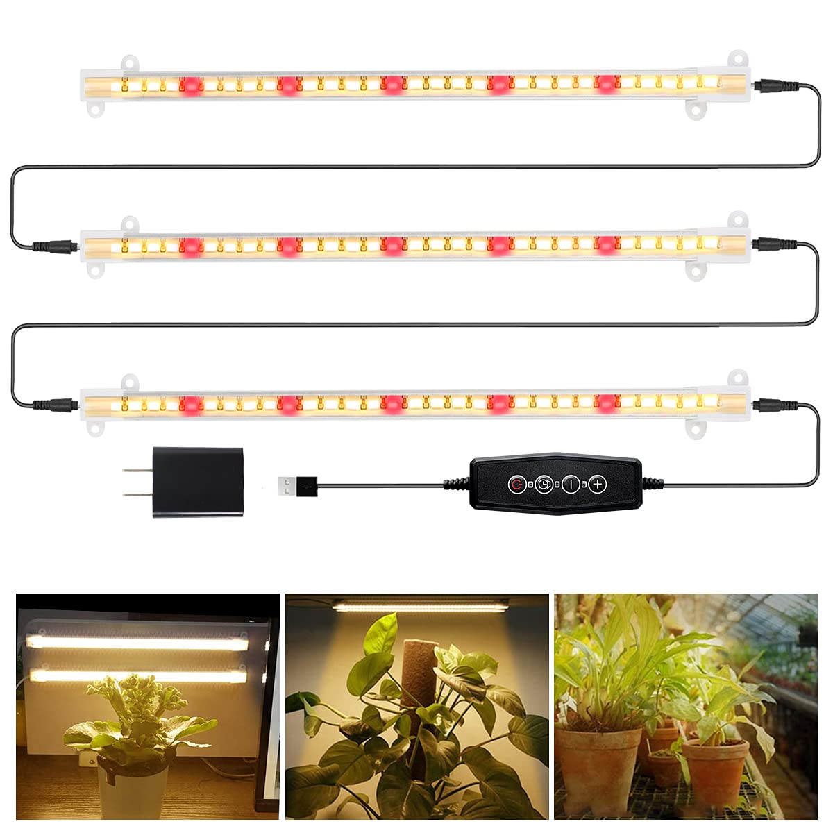 GYTF LED Grow Light Strips, Full Spectrum 3500K, Dimmable, Auto ON/OFF Timer, Aluminum, 1 Count, Model T-4/8/12H