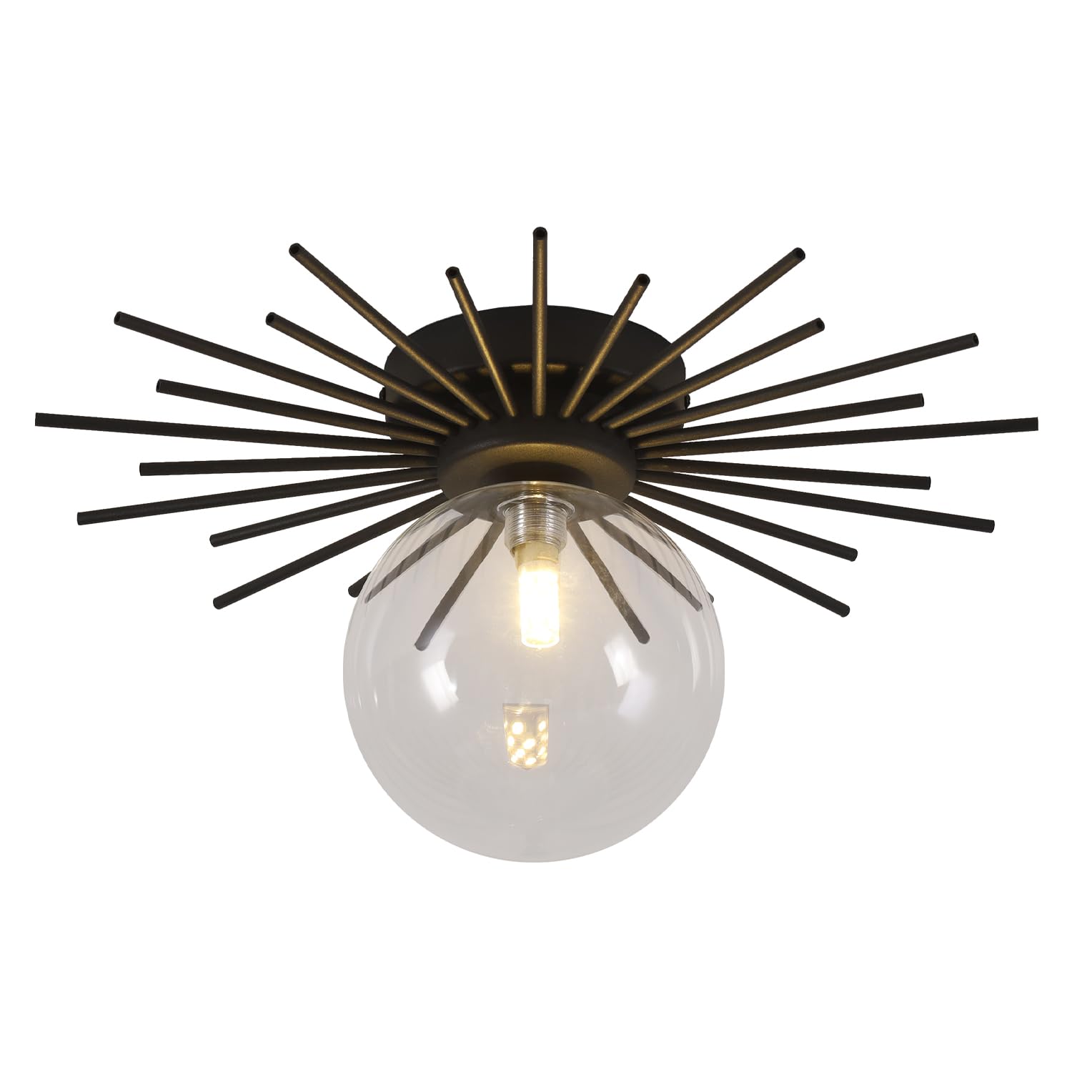 Bokt Black Semi Flush Mount Ceiling Light - Small Clear Globe Glass Ceiling Fixture - Modern Mid Century Retro Ball Hallway Vint