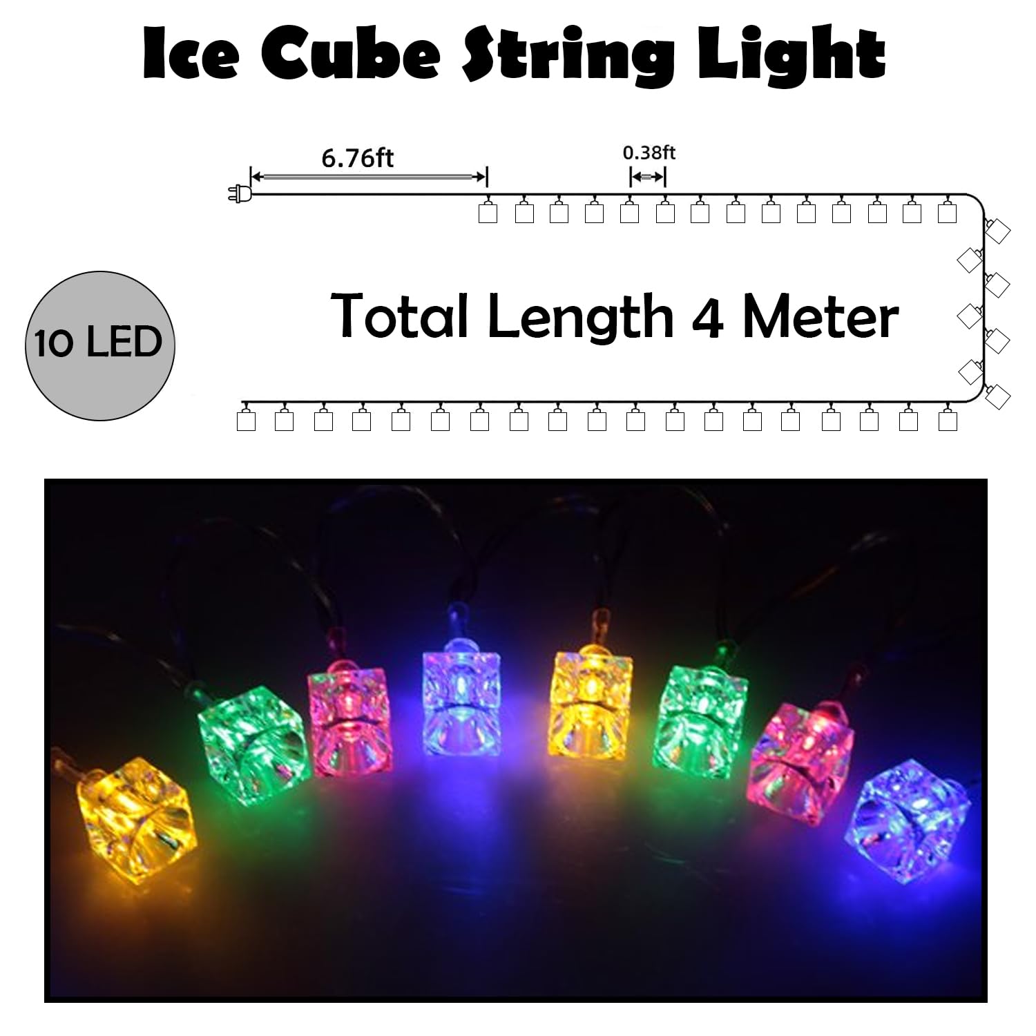 Party Propz Multicolour Cube Led Lights - 14 Feet, 10 Led Lights for Home Decoration Colourful | Crystal Cubes Shape Lights for