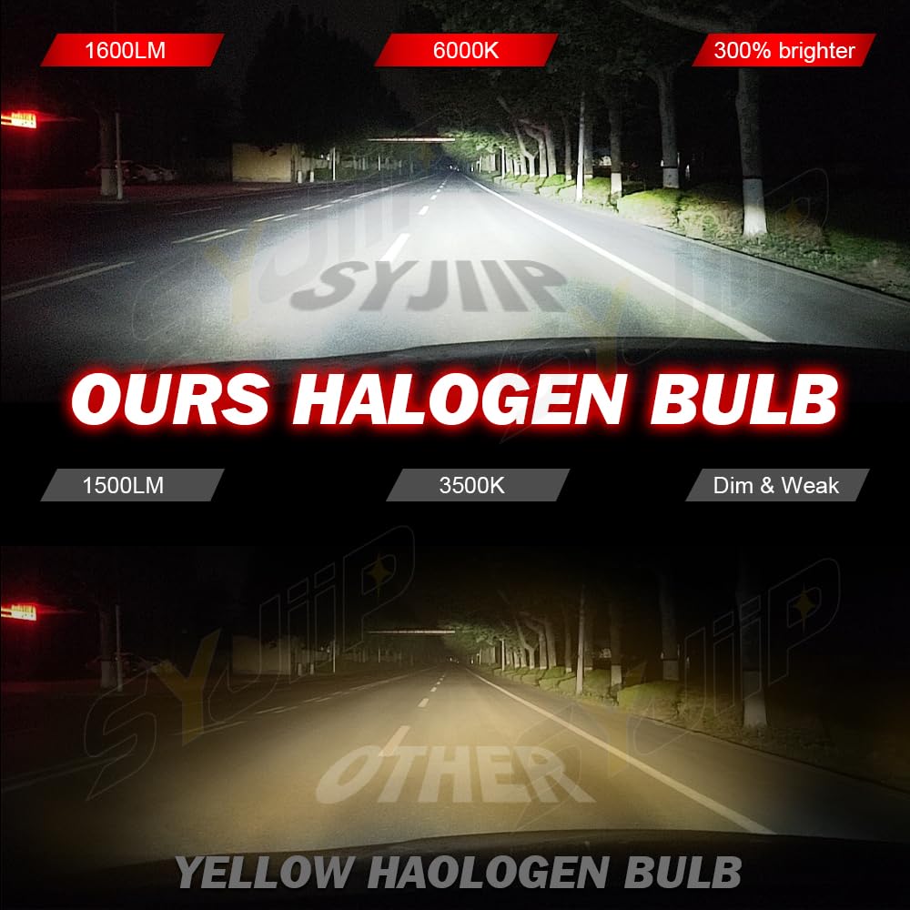 SYJIIP Halogen Headlight Bulbs 9005 H11, 6000K White, 300% Brightness, Plug n Play, 4-Pack for Subaru Forester 2009
