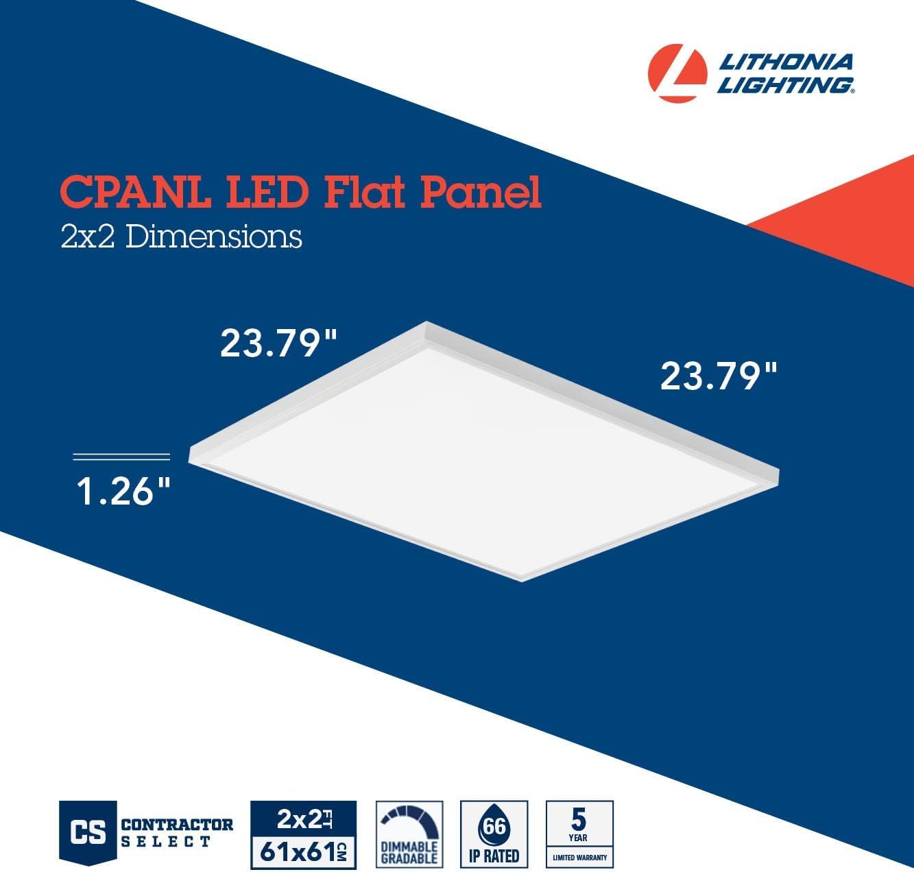 Lithonia Lighting Cpanl 2X2 Led Flat Panel Light, 2 Ft. X 2 Ft. Led Light Panel, Ceiling Lighting Fixture, 2400/3300/4400 Adjust