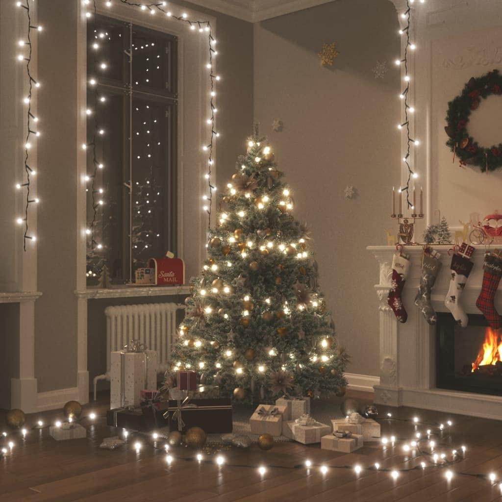 vidaXL LED String Light 98.4ft, Cold White, 300 LEDs, PVC & Copper, 8 Modes, USB Powered, Model 343204