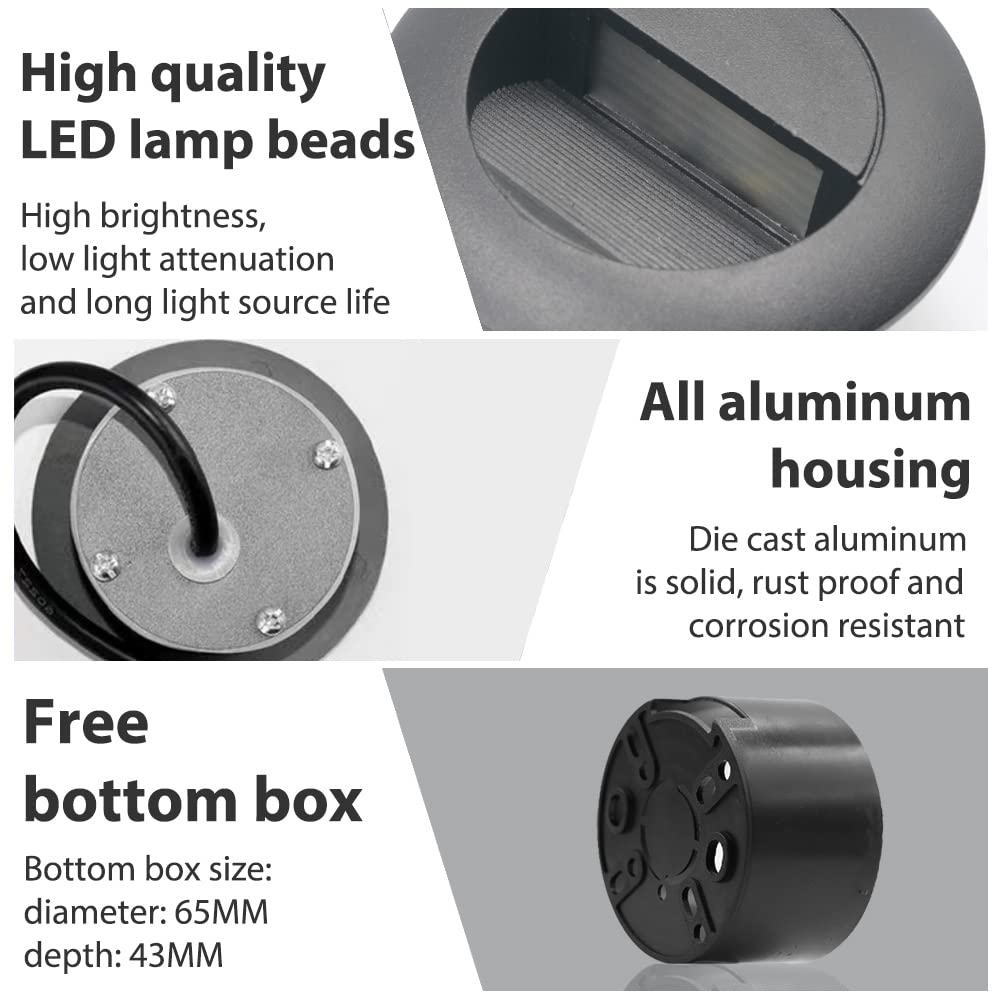 Arotelicht 6Pcs 3W LED Recessed Wall Light, Step Light Warm White 3000K, Stair Light Staircase Lighting, Inside Outside Garden B