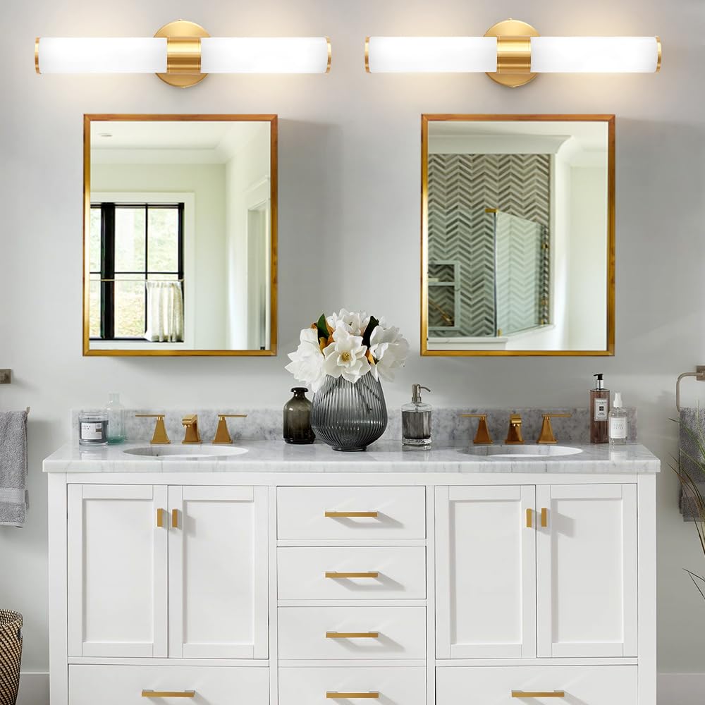 Vaziden Gold Bathroom Light Fixtures, Vanity Lights with Milk Glass Shade, 20 Inch Up/Down Wall Sconces for Bathroom, Bedroom, Living Room