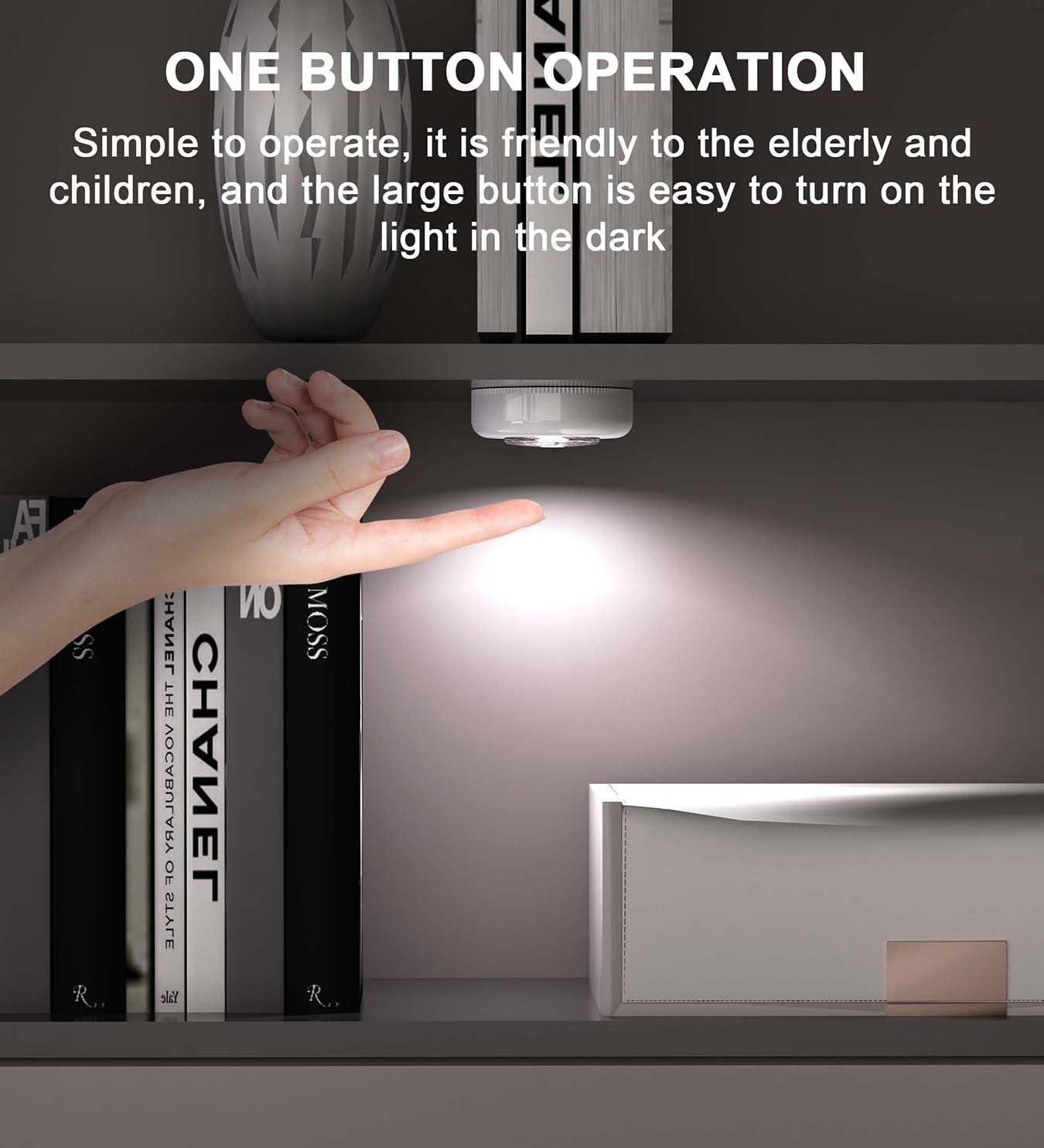 UMECORE Tap Light Push Button Battery Operated Puck Lights, 5 Pack, Acrylonitrile Butadiene Styrene, Under Cabinet Stick-On Lighting