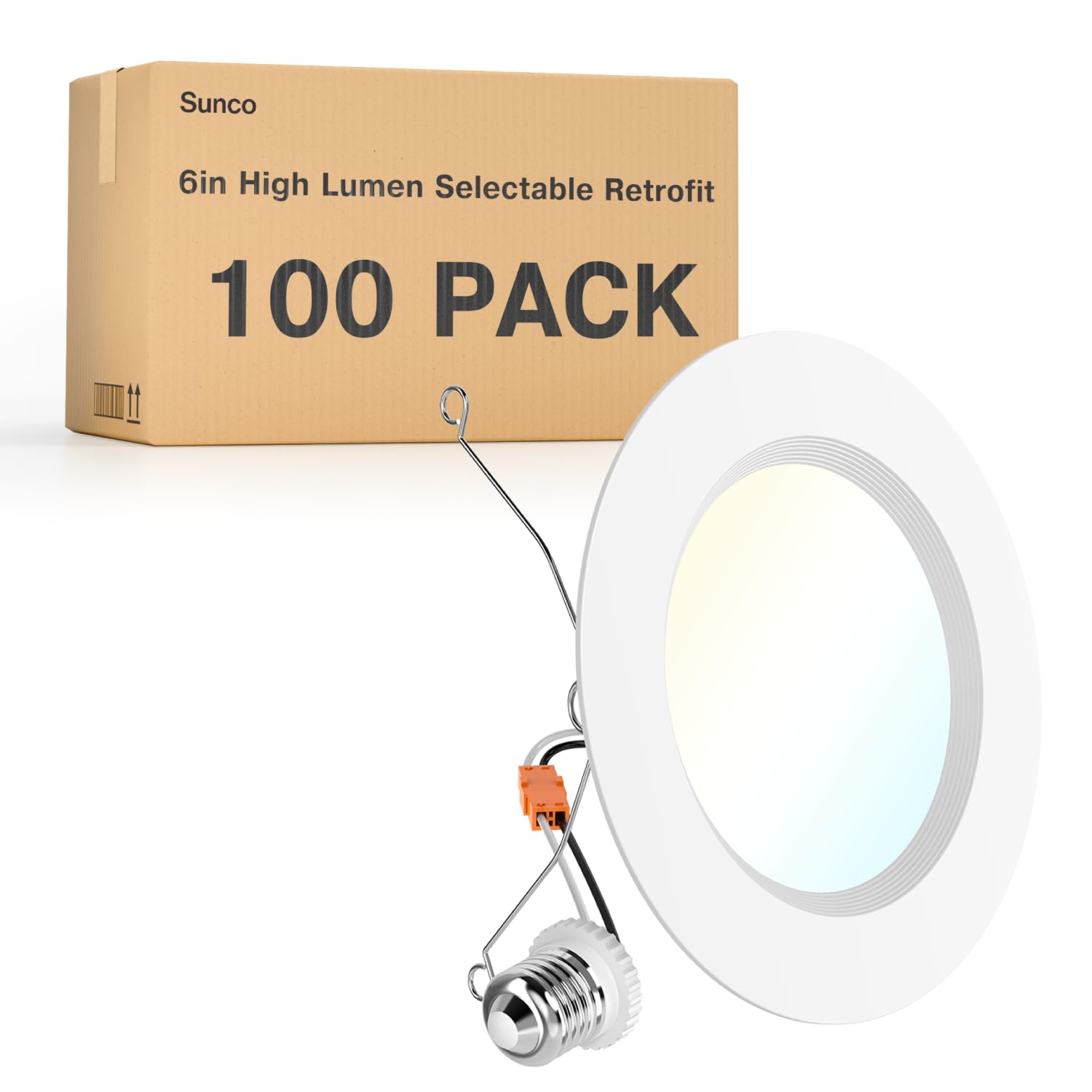 Sunco 100 Pack 6 Inch LED Recessed Light Retrofit, Can Lights for Ceiling, 1700 LM High Brightness, Selectable CCT 2700K/3000K/4