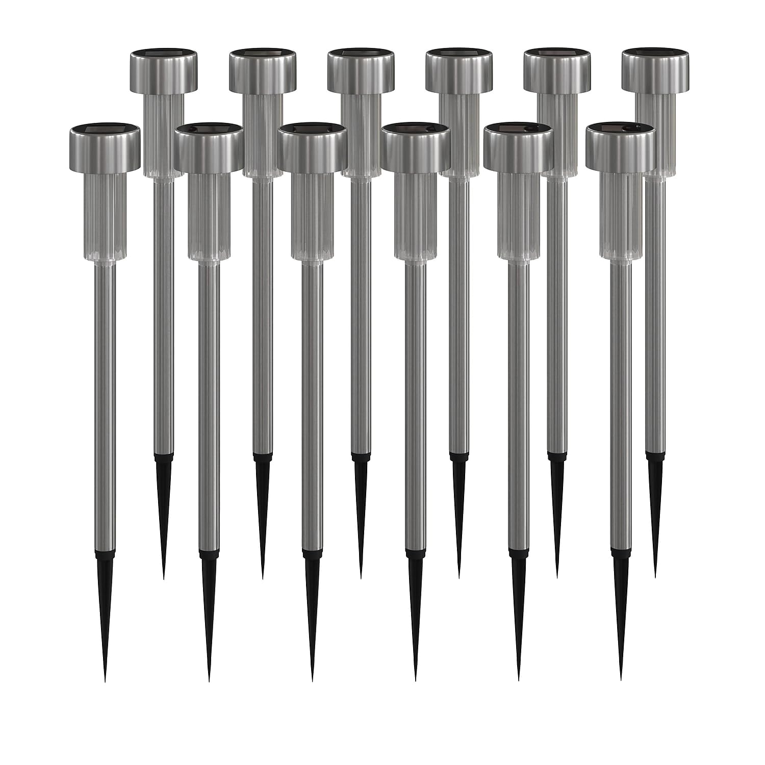Flash Furniture Hartford 12 Pack Led Solar Lights - All-Weather Stainless Steel Outdoor Solar Powered Lights - Landscape Lighting For Pathway, Garden, & Yard