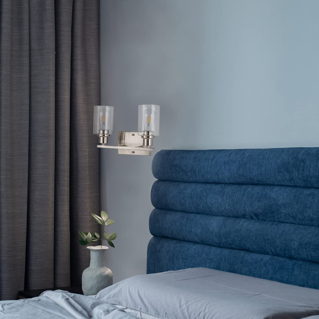 Filimitiy 2-Light Bathroom Light Fixtures, Brushed Nickel Vanity Light With Clear Glass Shade, Modern Wall Sconce For Mirror Bat