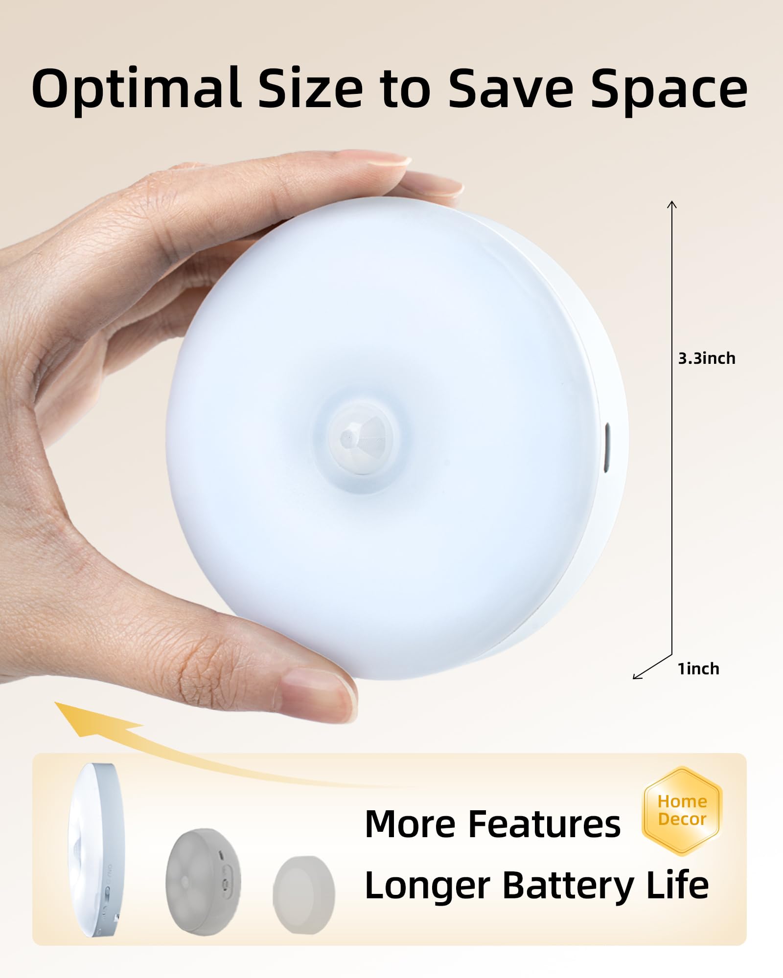 EZVALO Under Cabinet Lighting Puck Lights, Rechargeable, 3 Color Temps, Motion Sensor, Dimmable, 3 Packs, White, Model EZL2415A