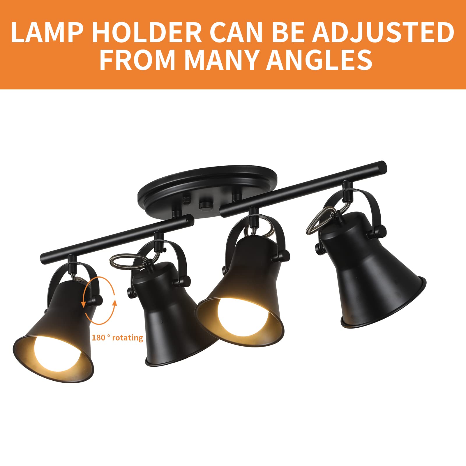 KEESFU 4-Light Black Track Lighting Kit, Modern Metal Semi Flush Mount with Rotatable Heads for Living Room, Bedroom, Kitchen and More