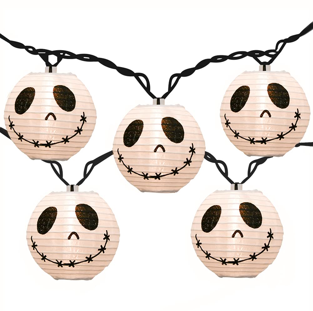 GOOTHY 8.5Ft Halloween Lantern String Lights, 10 White Nylon Ghost Lanterns, Waterproof for Outdoor Garden Party Decor