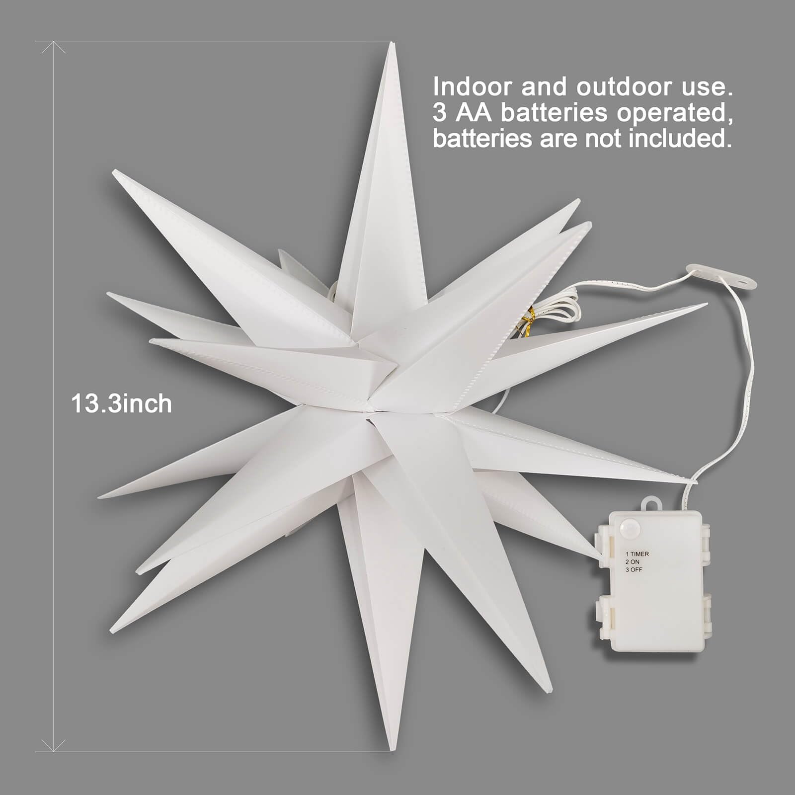 Leejec 13.3" Moravian Star Outdoor Light with Remote Control, Warm White LED, Battery Operated, 3-Pack, Holiday Decor