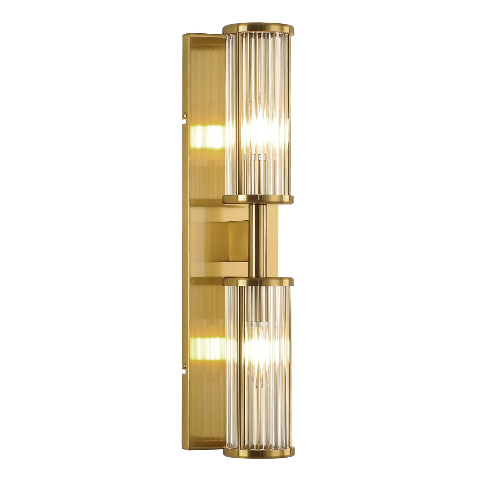 ECOBRT 2-Light Modern Vanity Wall Lamp in Brushed Brass  Industrial Bathroom Lighting with Glass Rod Shades  Adjustable Modern Mirror Lights for Bedroom & Bathroom  Wall Sconce for Makeup Vanity