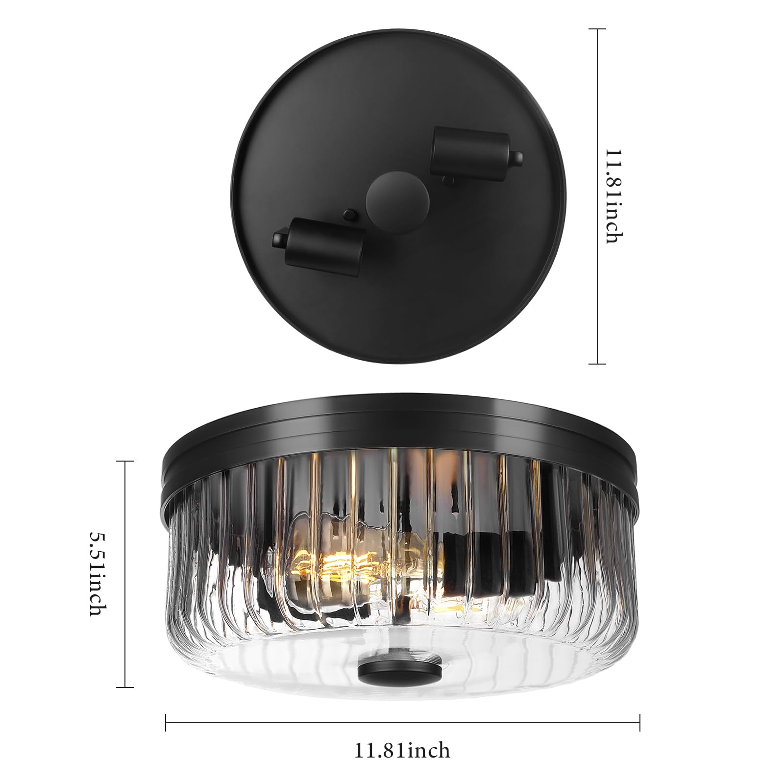 Rosient Modern Flush Mount Ceiling Light, Ceiling Lamp With Clear Striped Glass Shade, Rustic Round Ceiling Light Fixture For Ki