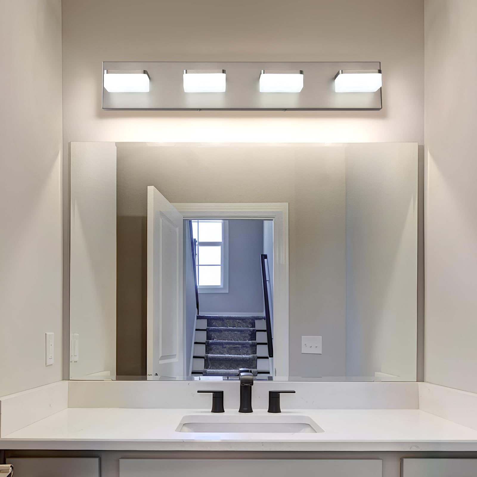 Bicrink Led Vanity Light Fixture For Bathroom  4-Light Brushed Nickel Bathroom Light Over Mirror  Modern Vanity Lighting Wall Light Fixtures