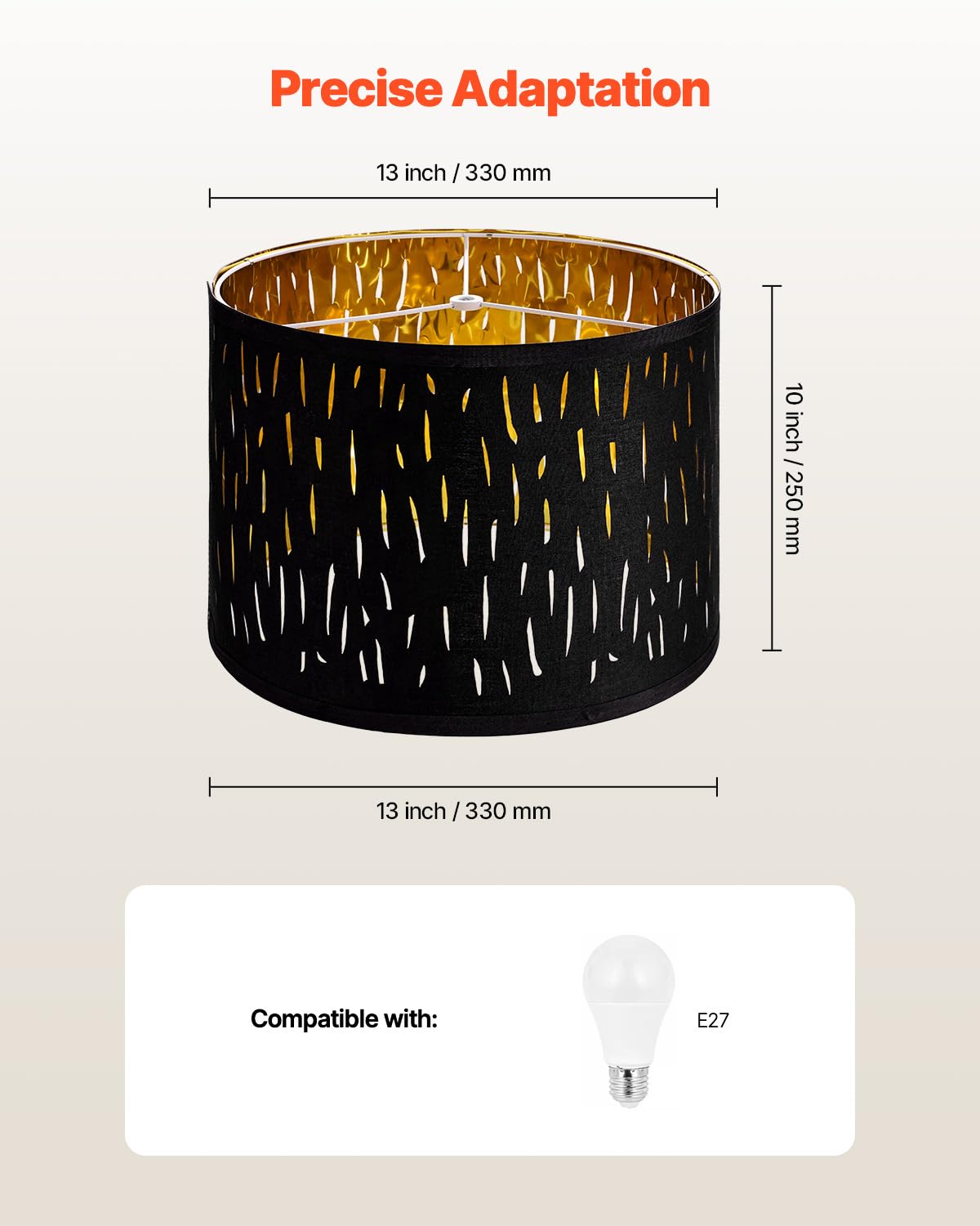 VEVOR Drum Lamp Shade Set, 13inx13inx10in, Black Hollow-Carved Design, TC Fabric + PET, Model heiseliuxingloukong 330*250H,