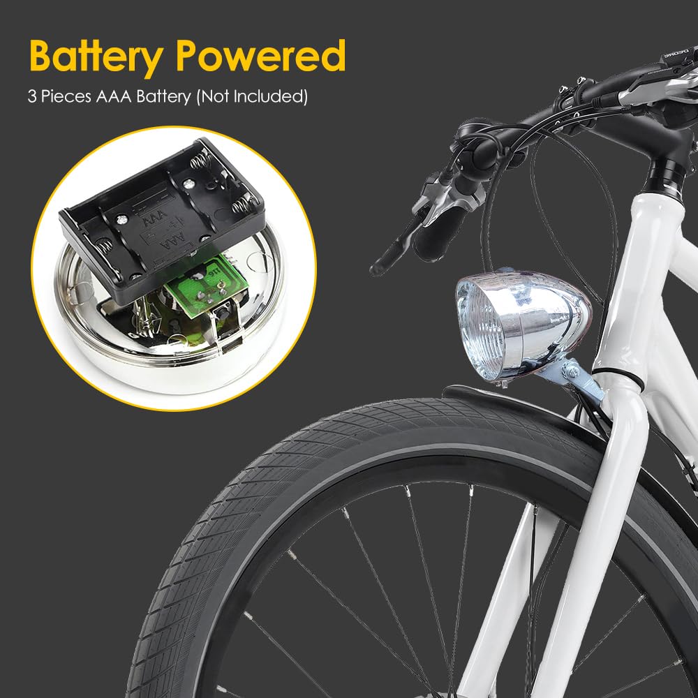 Bicycle Vintage Light, 3 Led Vintage Retro Bicycle Front Light Lamp, Vintage Bike Led Headlight Front Head Bike Lamp With Mounting Bracket (Silver)