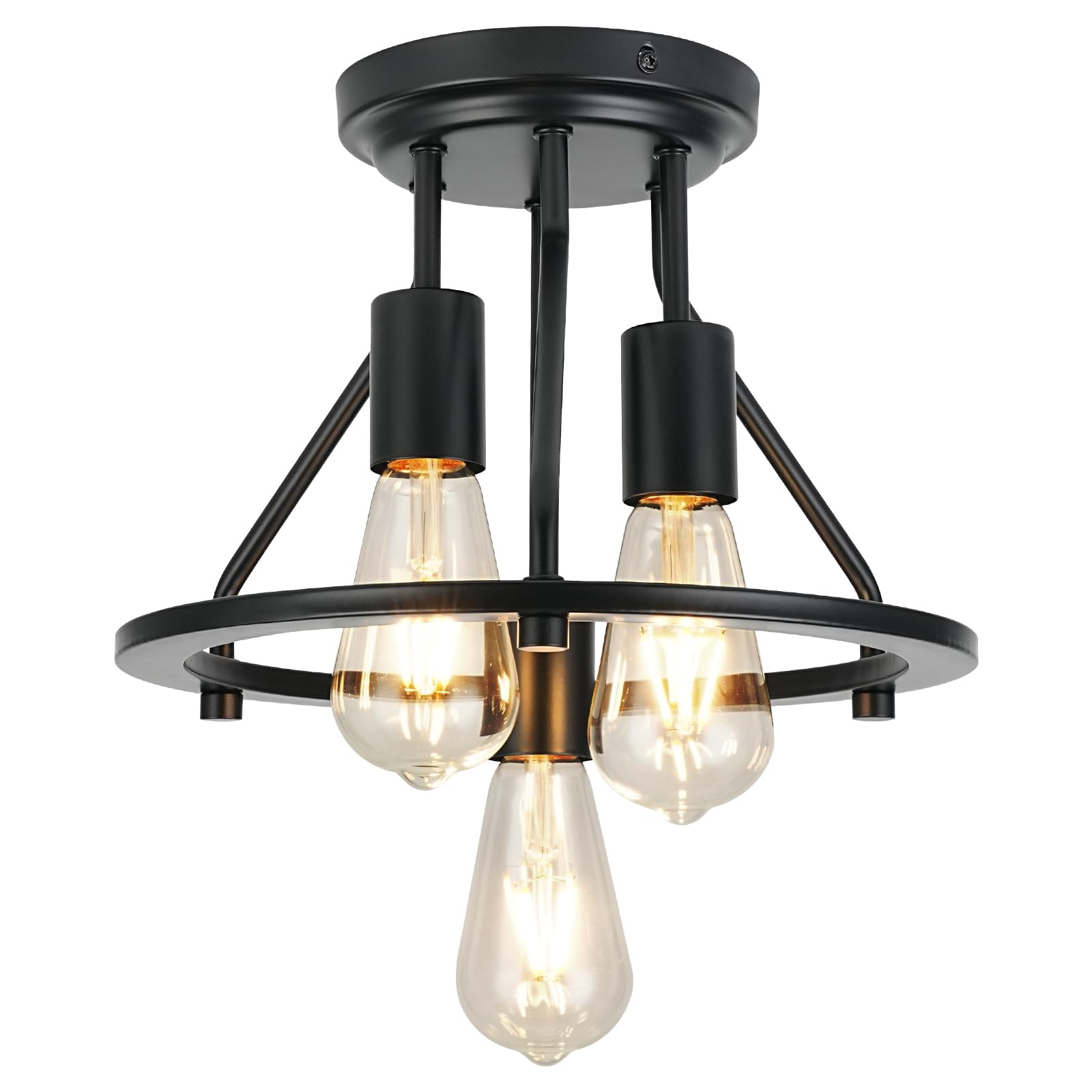 Wilon Semi Flush Mount Ceiling Light 3-Light Ceiling Light Fixtures - Black Hallway Light Fixtures Farmhouse Industrial Kitchen Light Fixtures E26 Socket Ceiling Lamp For Foyer