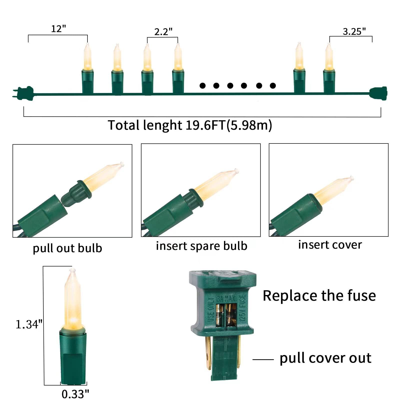 Twinglehome Ultra-Bright Connects End To End Warm White Christmas Mini Lights 100L 19.6Ft Ul Listed Incandescent Bulb String Light Set For Indoor And Outdoor Holiday Garden Party Christmas Tree Decor
