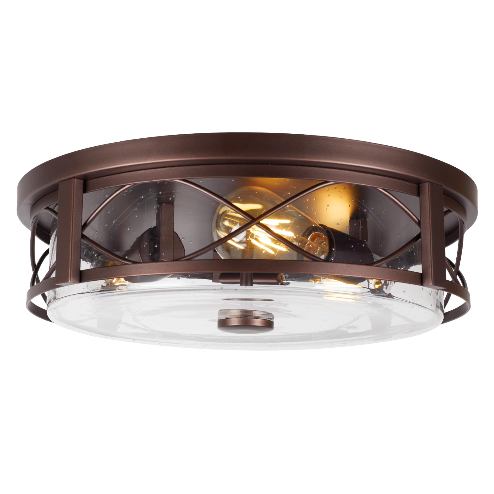 Rosient 16&quot; Bronze Flush Mount Ceiling Light, 3-Light Seeded Glass Fixture For Indoor/Outdoor Use