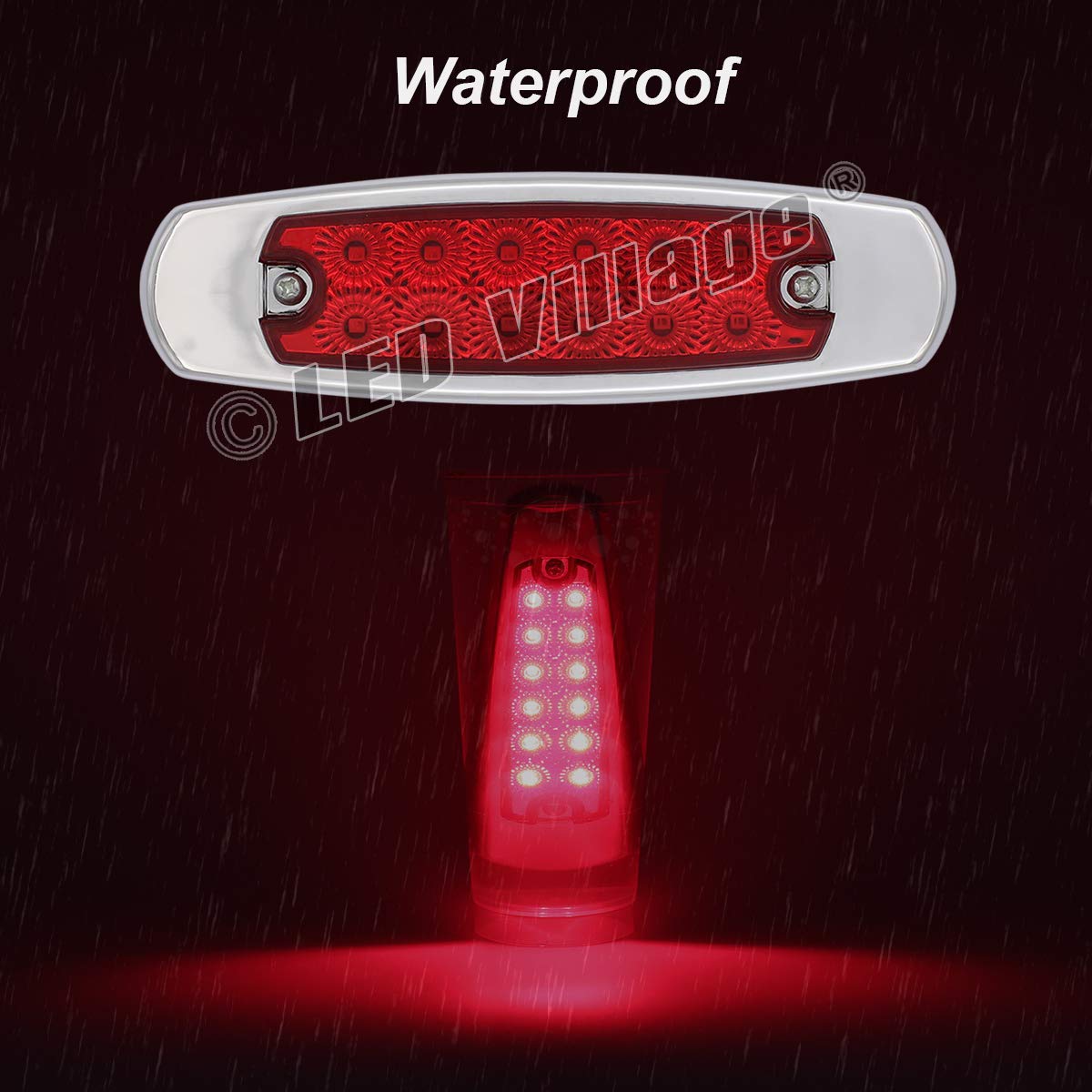 Ledvillage 20 Pcs 6.4 Inch Slim Red Led Rectangle Side Marker Fender Light W/Chrome Stop Parking Brake Signal Lamp For Heavy Dut