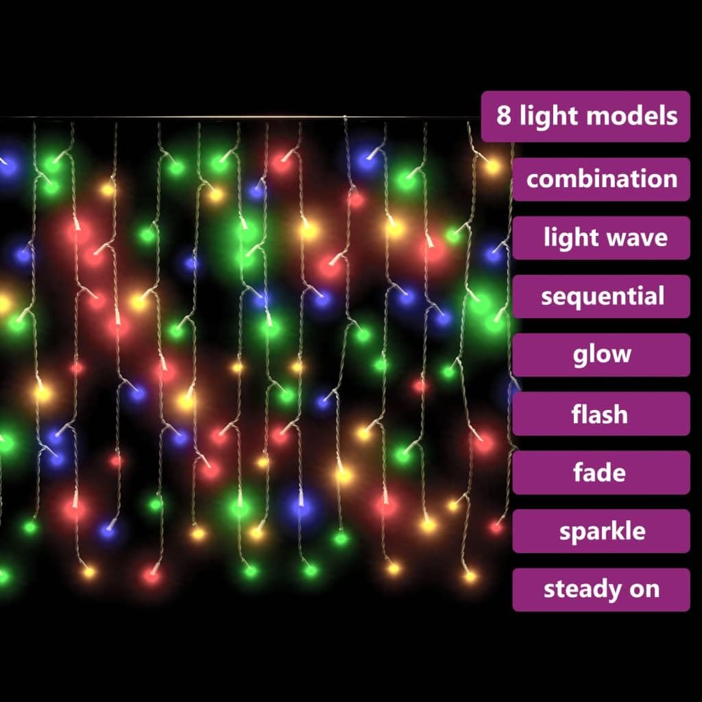 vidaXL LED Curtain Icicle Lights, 400 LEDs, USB Connection, 393.7in Length, Colorful, Model 328915, Indoor/Outdoor Use