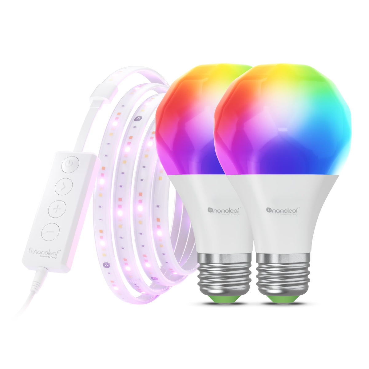 Nanoleaf Essentials Matter Bluetooth & Thread Smart Led A19 Lightbulb (2Pk) And Lightstrip 80'' Smarter Kit (2M) - Rgb & Whites,