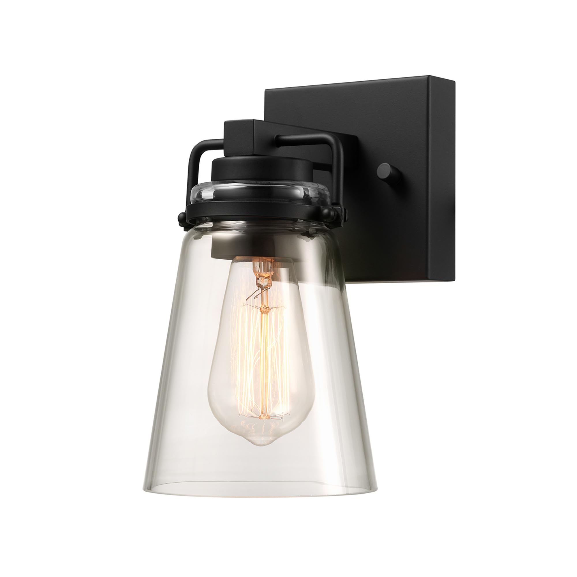 Globe Electric 60000174 1-Light Dusk to Dawn Outdoor Wall Sconce, Matte Black, Clear Glass Shade, E26 Bulb, Weather Resistant