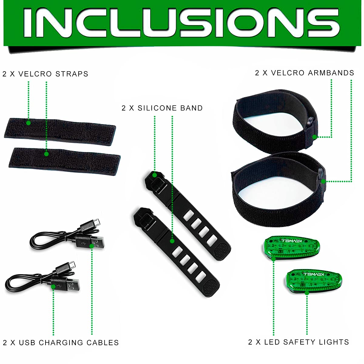 Usb Rechargeable Led Safety Lights (2 Pack) - Clip On Strobe Running Lights For Runners  Joggers Walkers Kids Dogs Bike Tail Lights - High Visibility Accessories For Reflective Gear (Green)