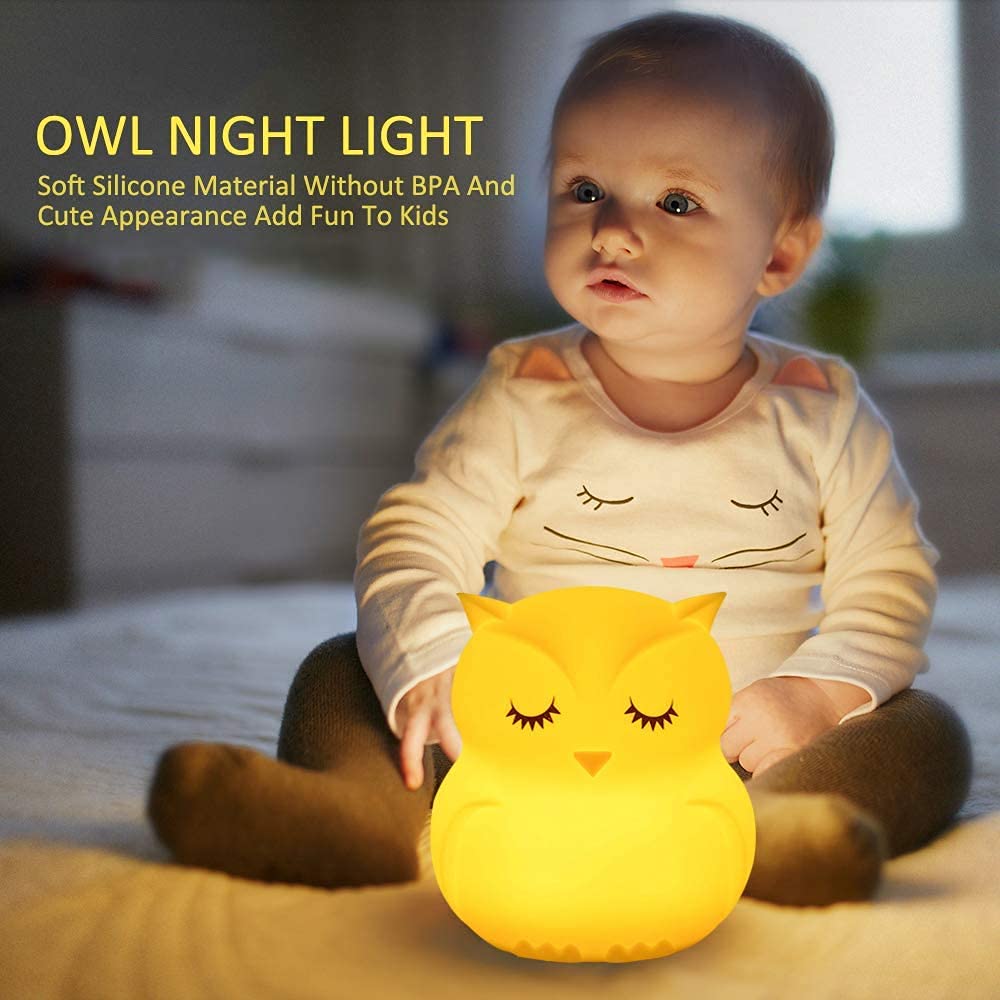 Tianhaixing Big Owl Night Light - Rechargeable Led Silicone Lamp, Adjustable Brightness, 9 Colors, White, Model Thx8859-6